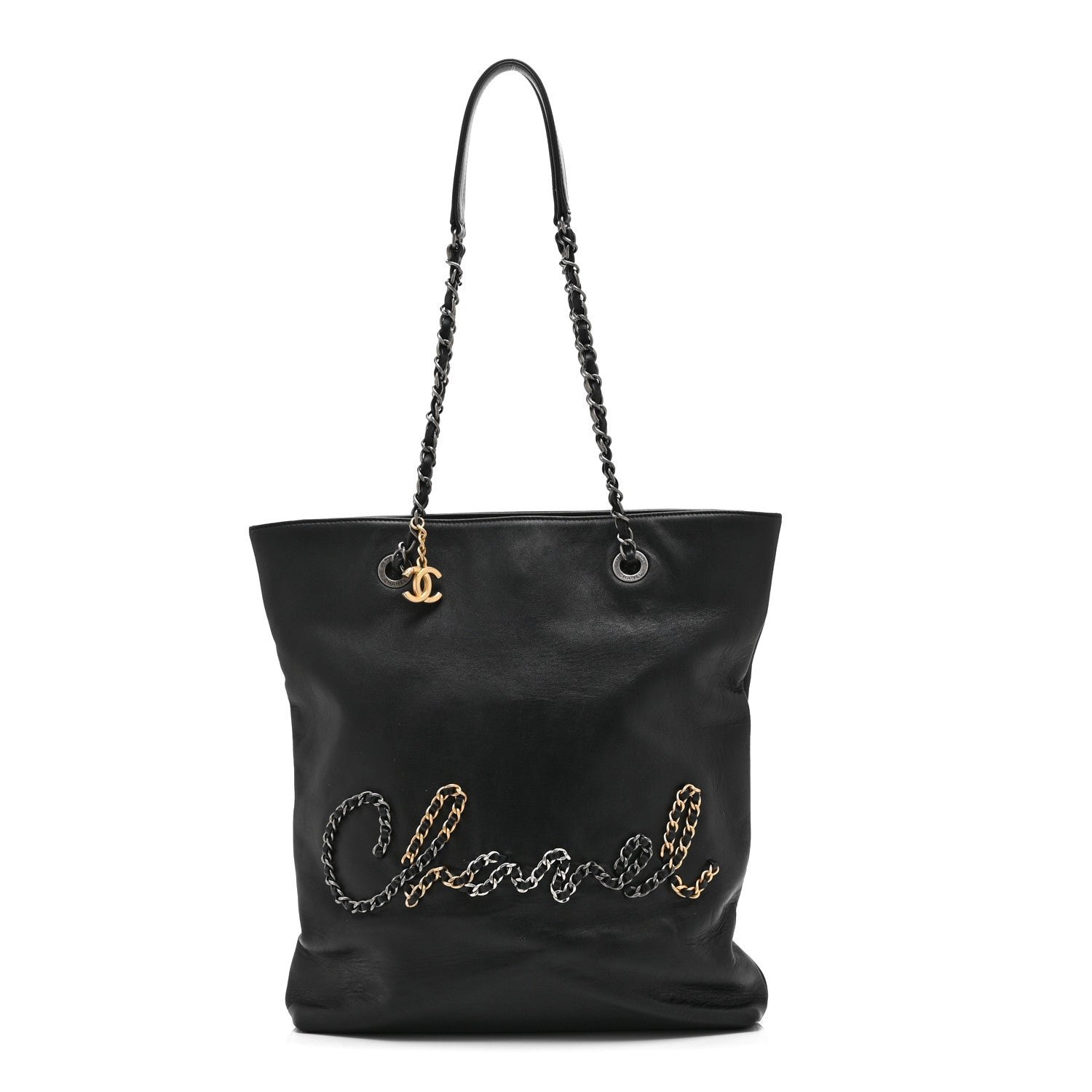 Chanel Calfskin Chain 20s Signature Tote Black