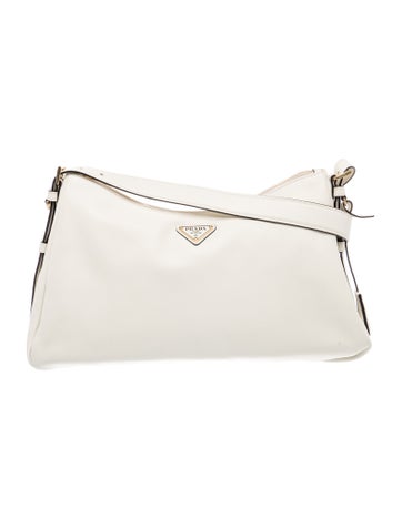 Prada Enameled Metal Triangle Aimee Leather Shoulder Bag Large