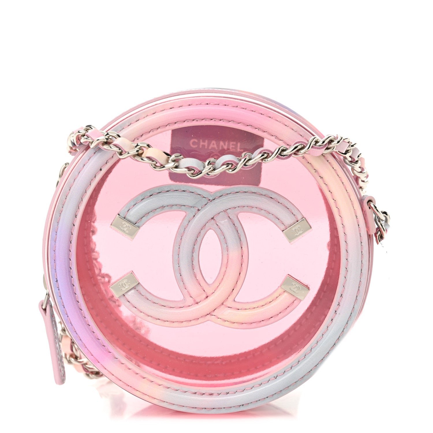 Chanel PVC Calfskin Lambskin Quilted Round Filigree Clutch With Chain Pink