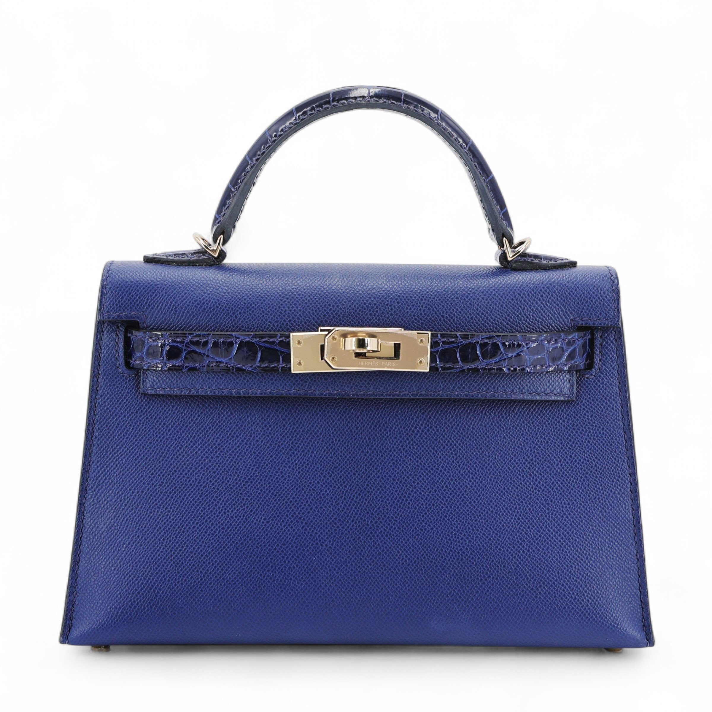Hermes Very Good ( Rank A) HERMÈS Mini Kelly II Bleu Saphir (73) Madame Shiny Alligator Permabrass hardware B (2023)