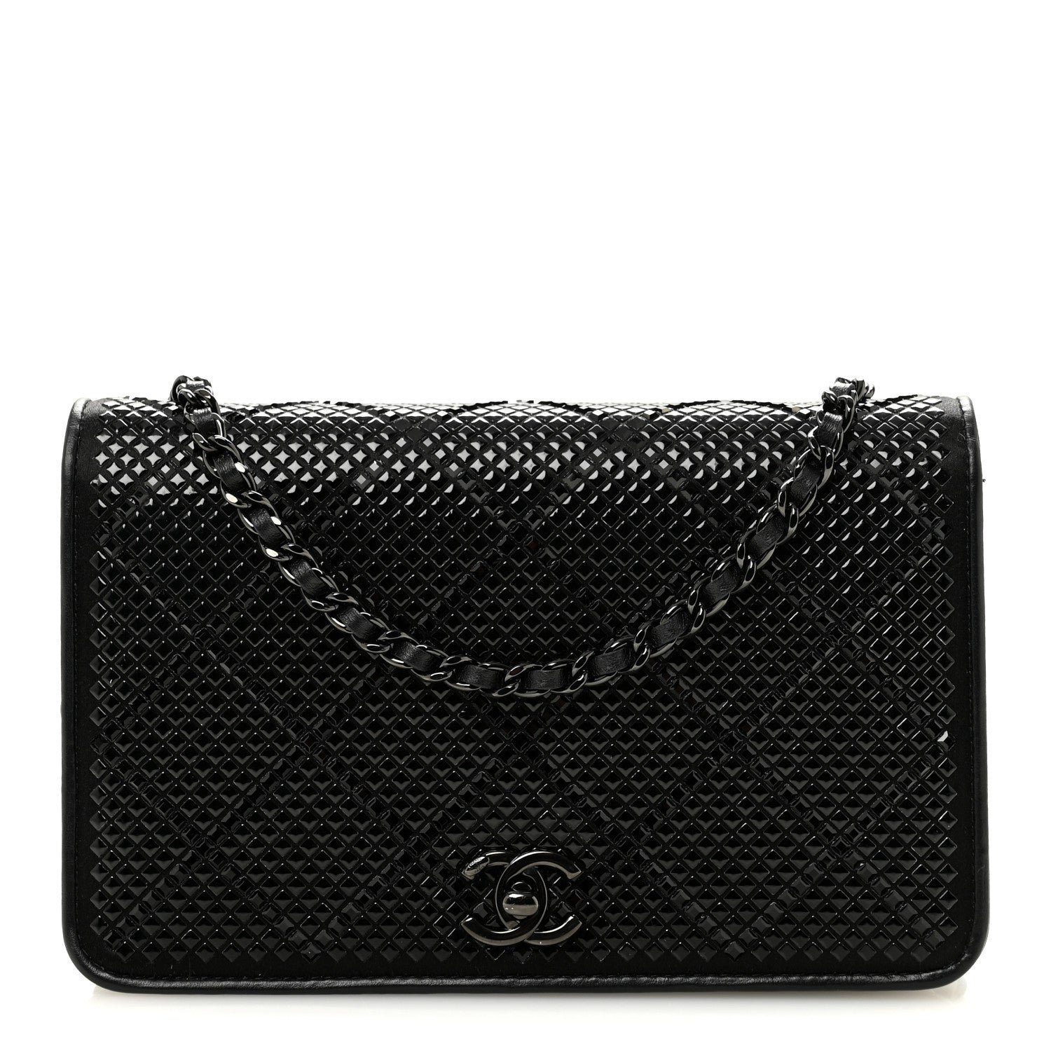Chanel Lambskin Studded Wallet On Chain WOC Black
