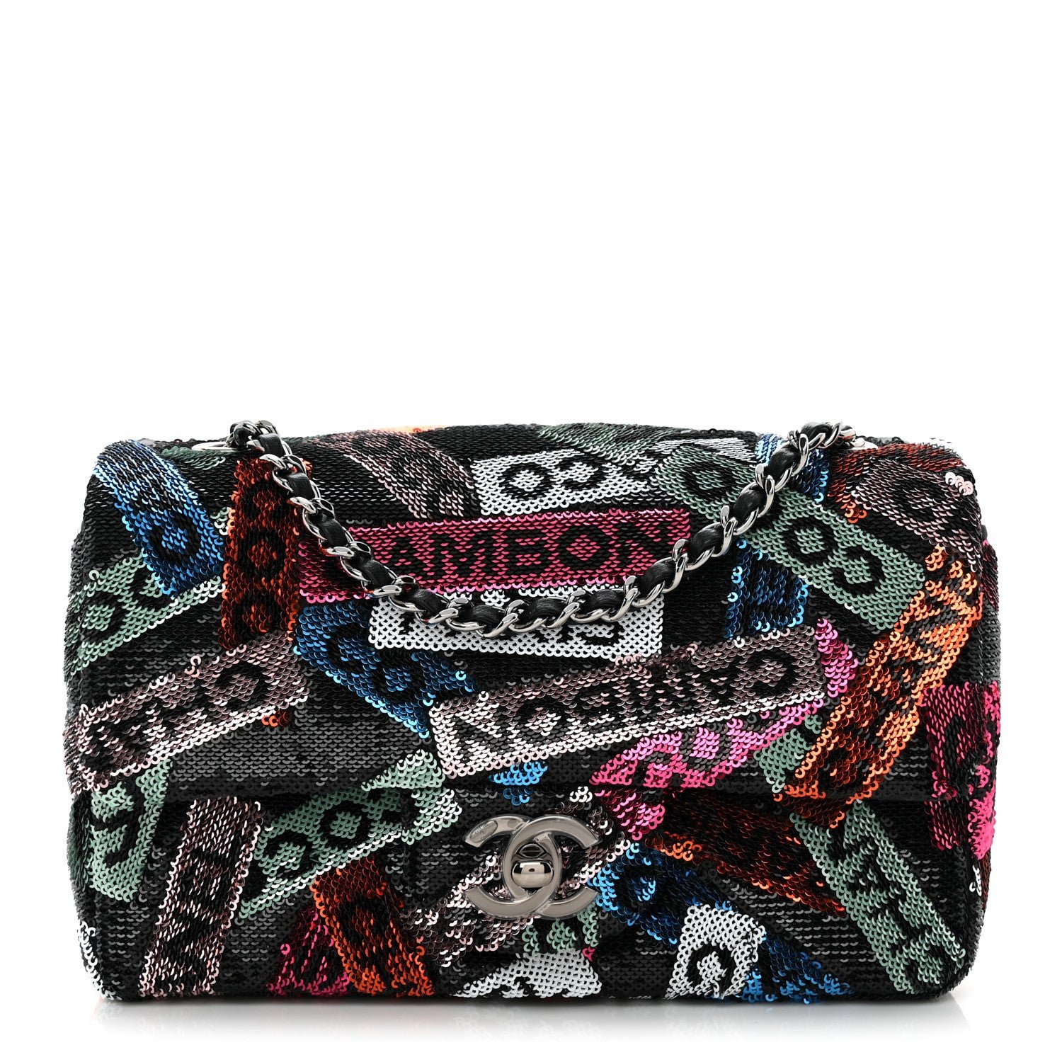 Chanel Sequin Logo Small Flap Ruthenium Multicolor