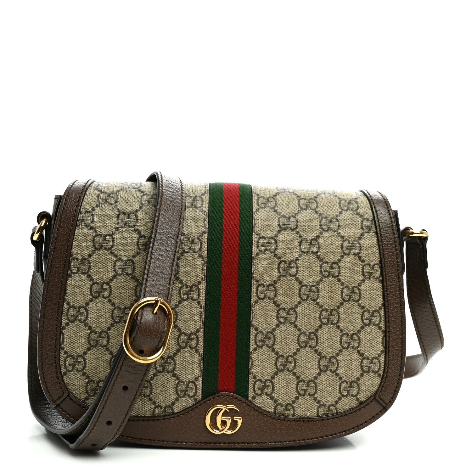 Gucci GG Supreme Monogram Web Small Ophidia Flap Messenger Bag Brown