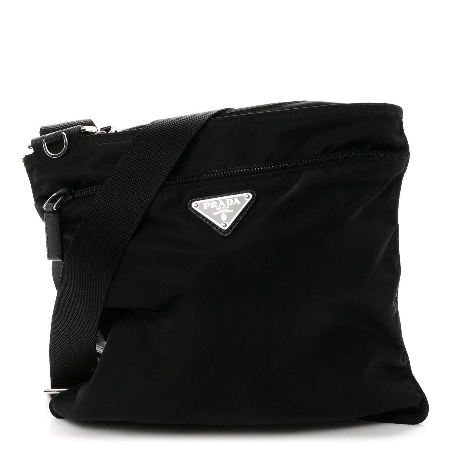 Prada Tessuto Nylon Saffiano Flat Messenger Bag Black