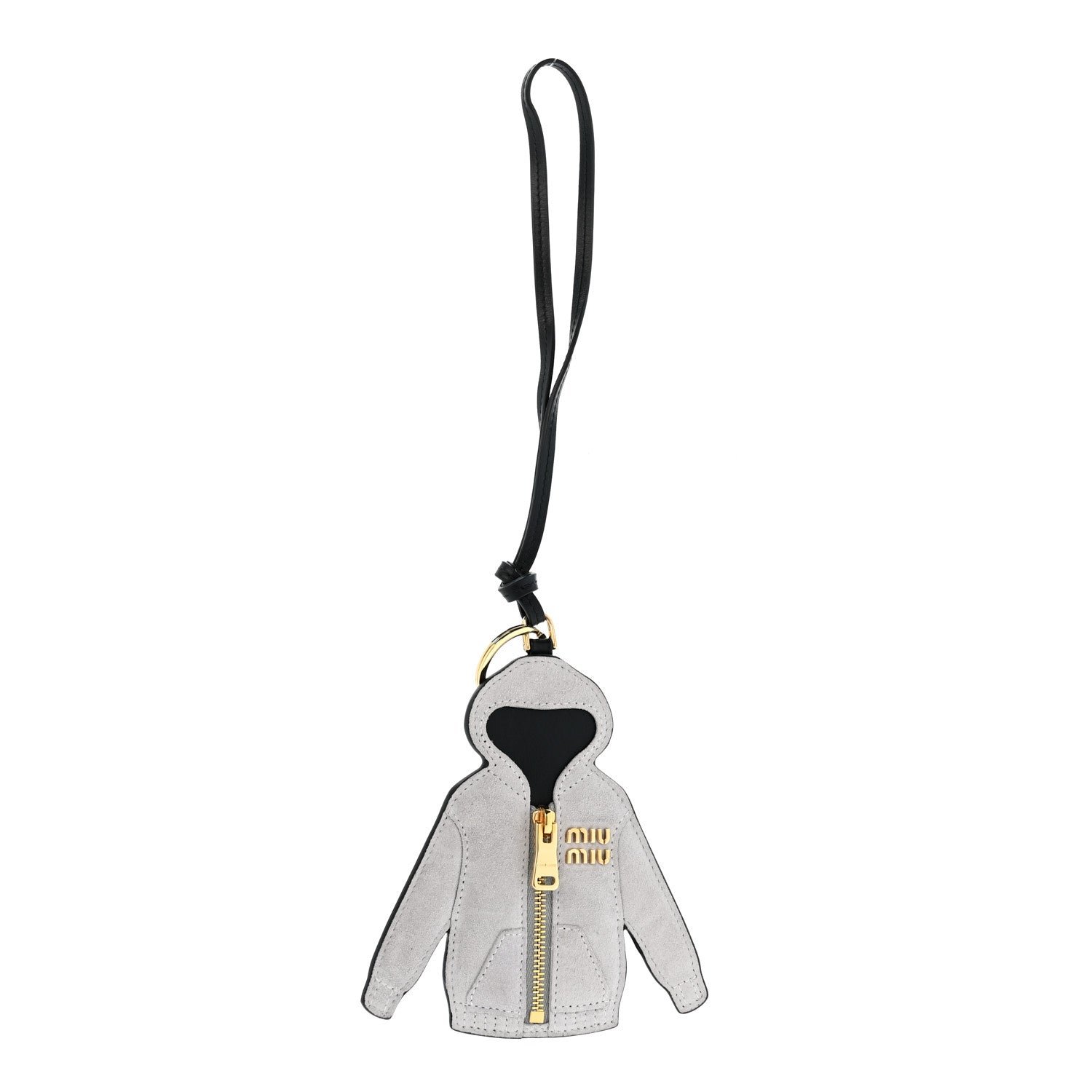 Miu Miu Calfskin Hoodie Trick Bag Charm Grigio