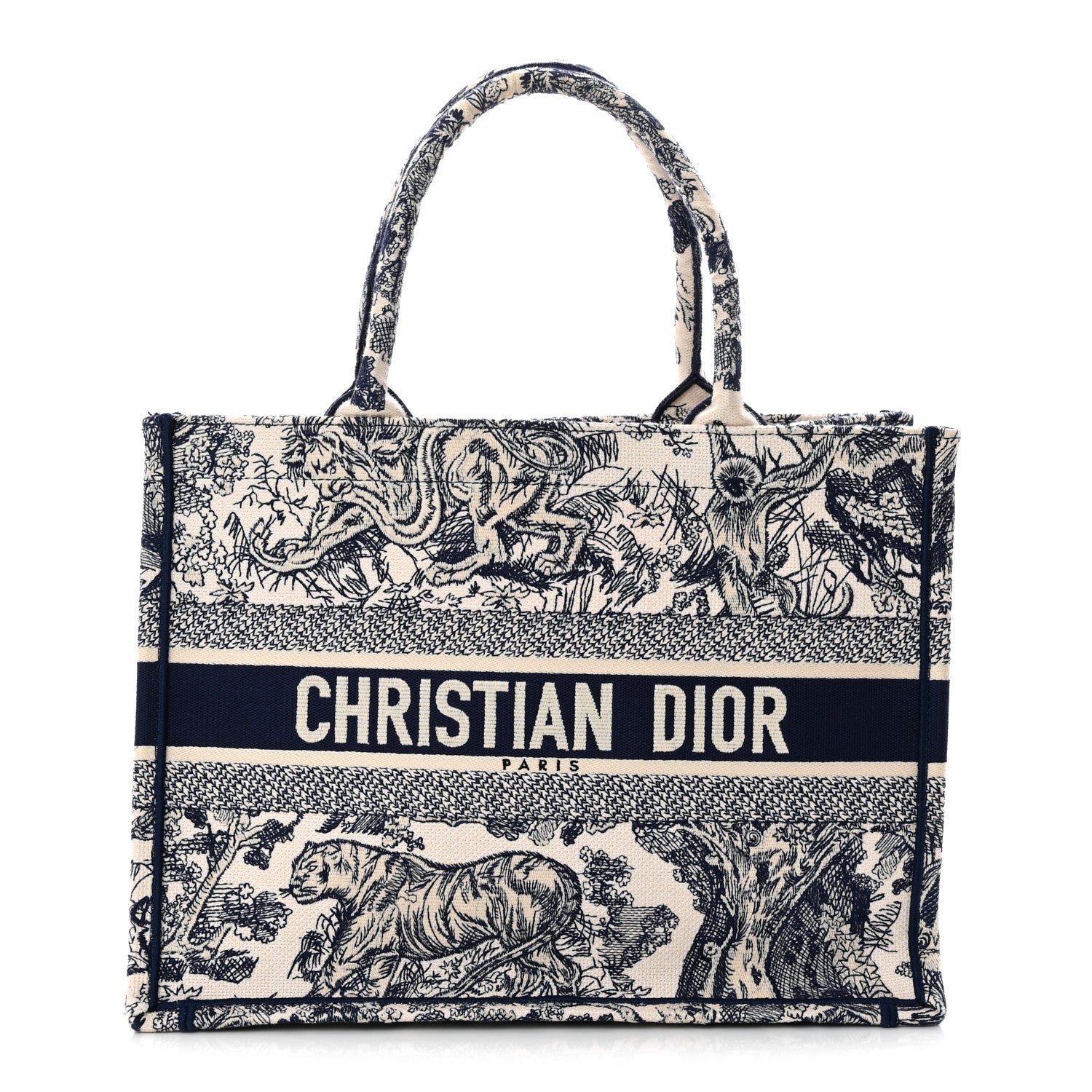 Christian Dior Canvas Embroidered Medium Dioriviera Toile De Jouy Book Tote Blue