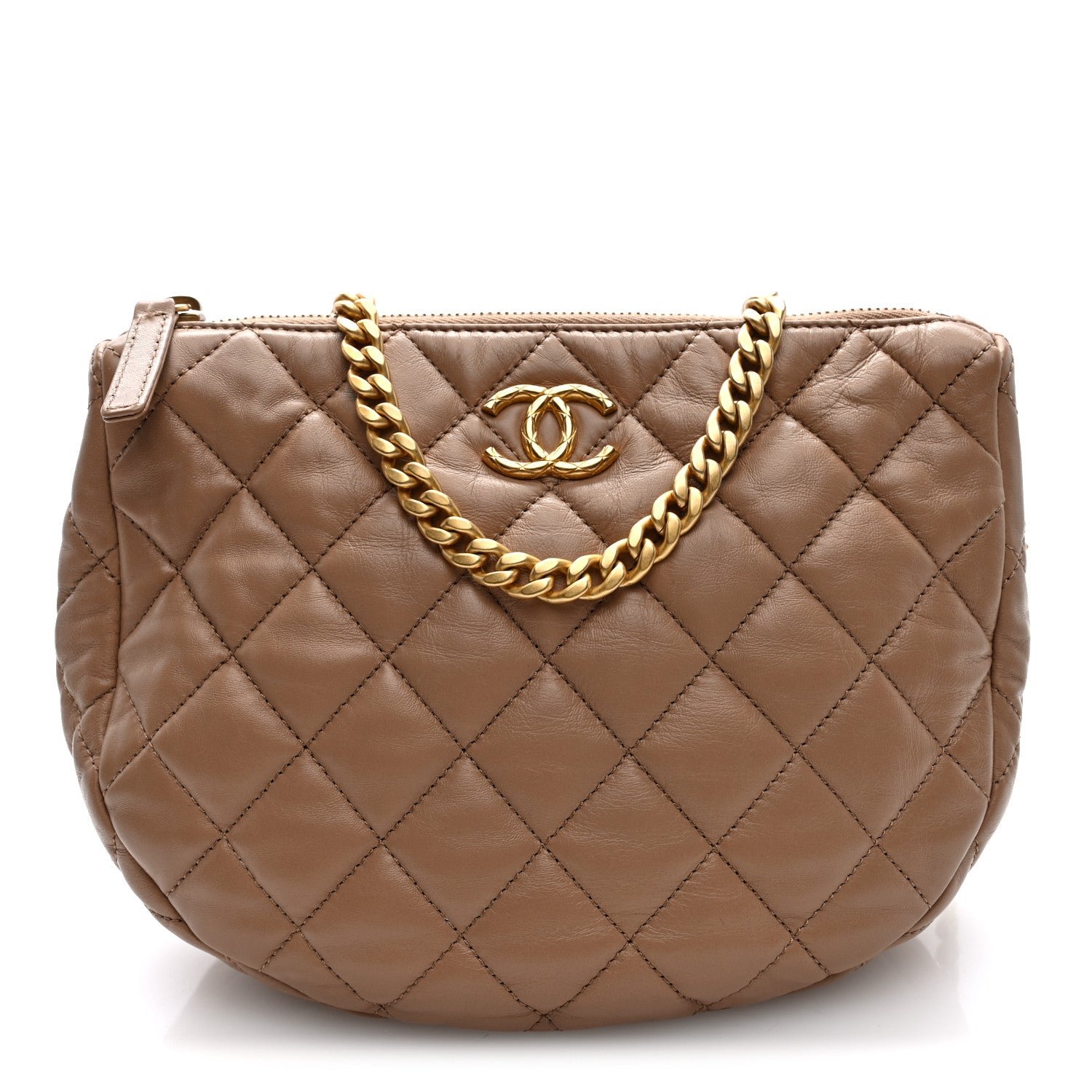 Chanel Lambskin Quilted Pillow Crush Chain Hobo Beige
