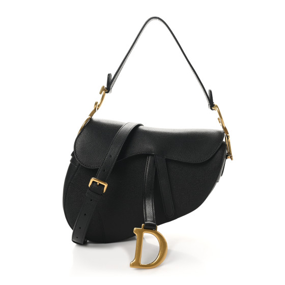 Dior Grained Calfskin Saddle Bag With Strap Black
