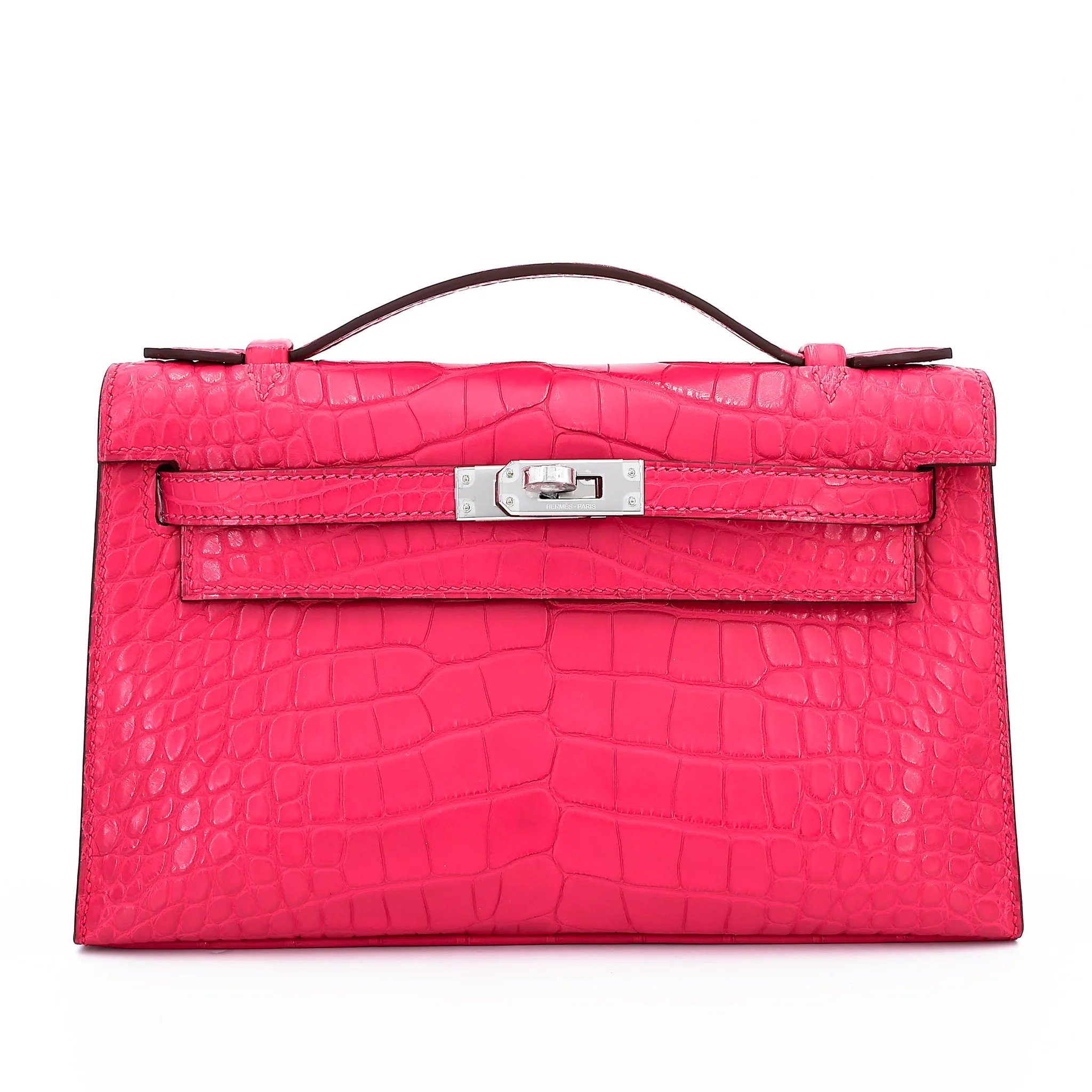 Brand New ( Rank N ) HERMÈS Kelly Pochette Rose Extreme (I6) Matte Alligator Palladium hardware G (2026)