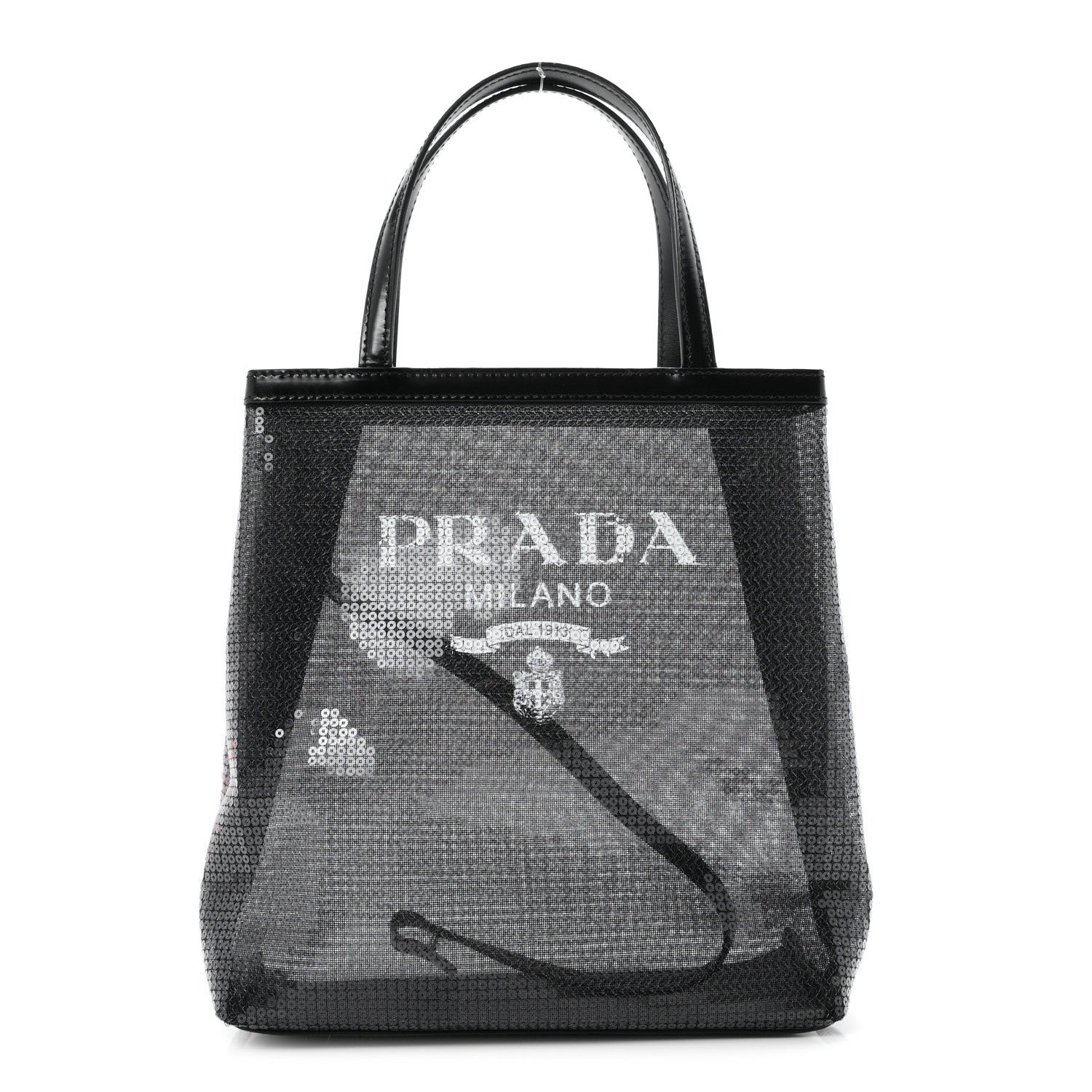 Prada Sequin Rete Paillettes Small Tote Bag Black
