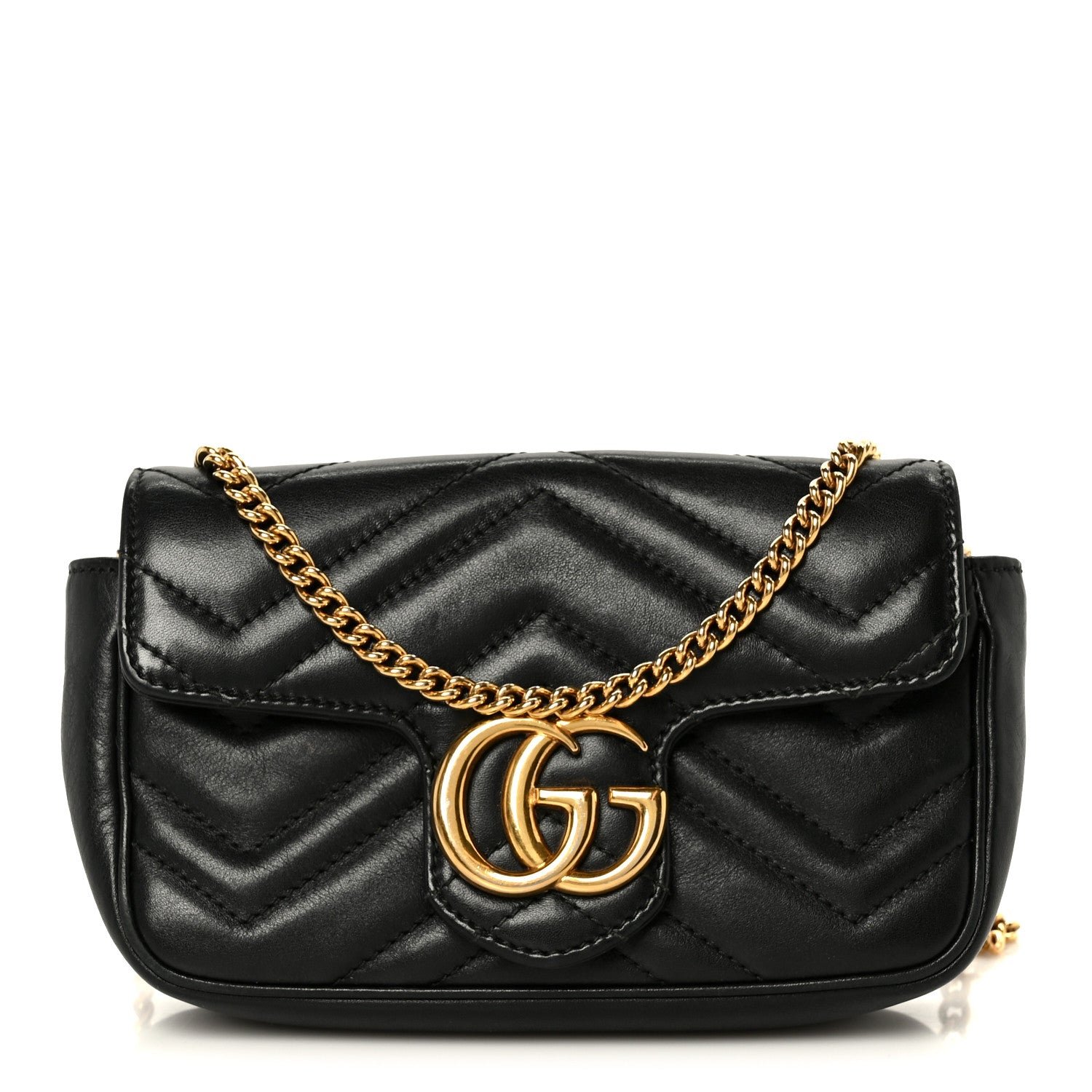 Gucci Calfskin Matelasse Super Mini GG Marmont Shoulder Bag Black