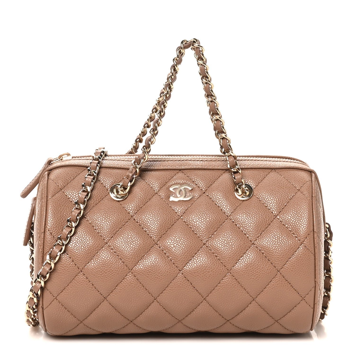 Chanel Caviar Quilted Barrel Clutch With Chain Brown