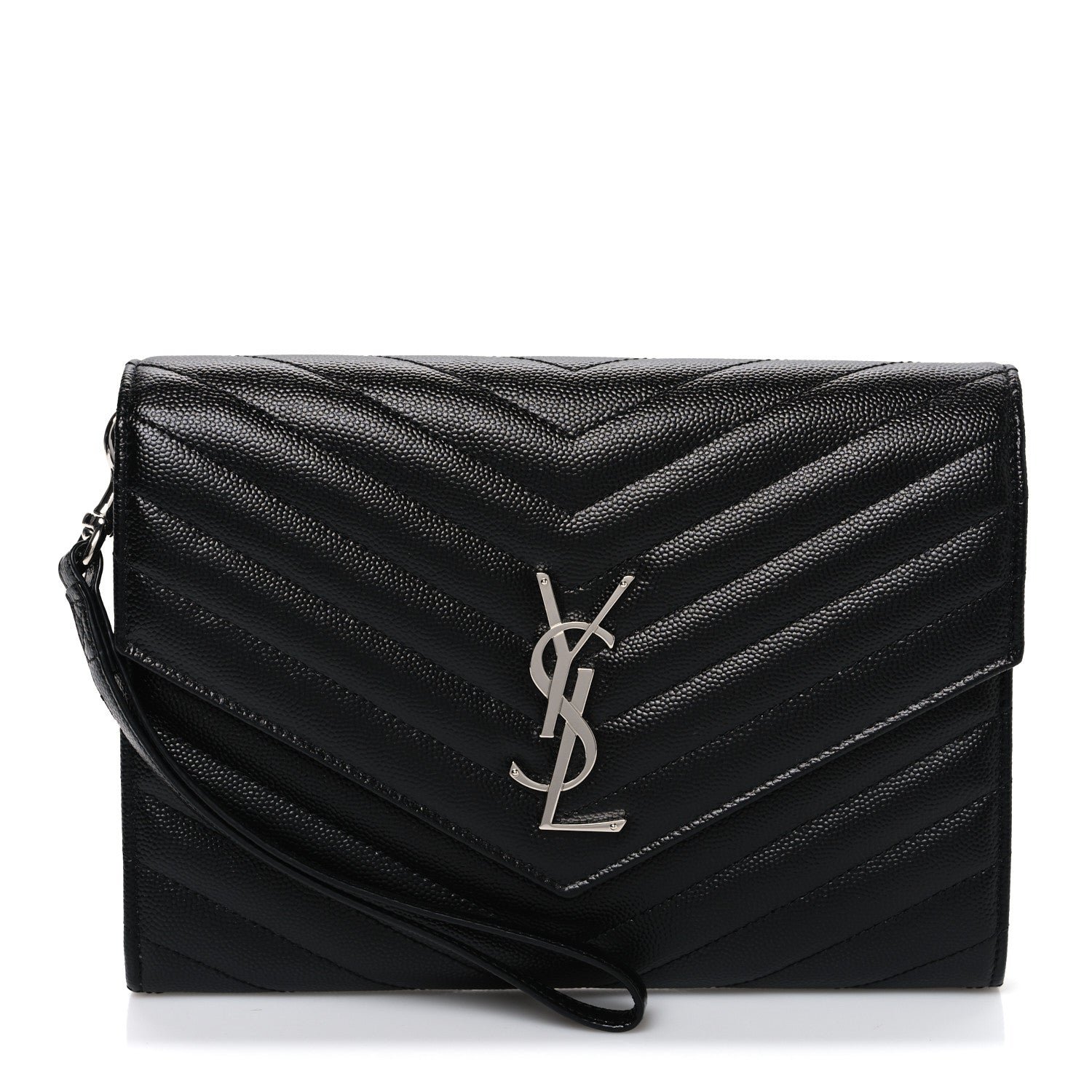 Saint Laurent Grain De Poudre Matelasse Chevron Monogram Envelope Clutch Black