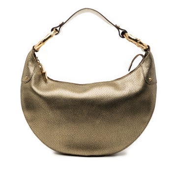 Calf Leather Medium Metallic Leather Bamboo Ring Hobo