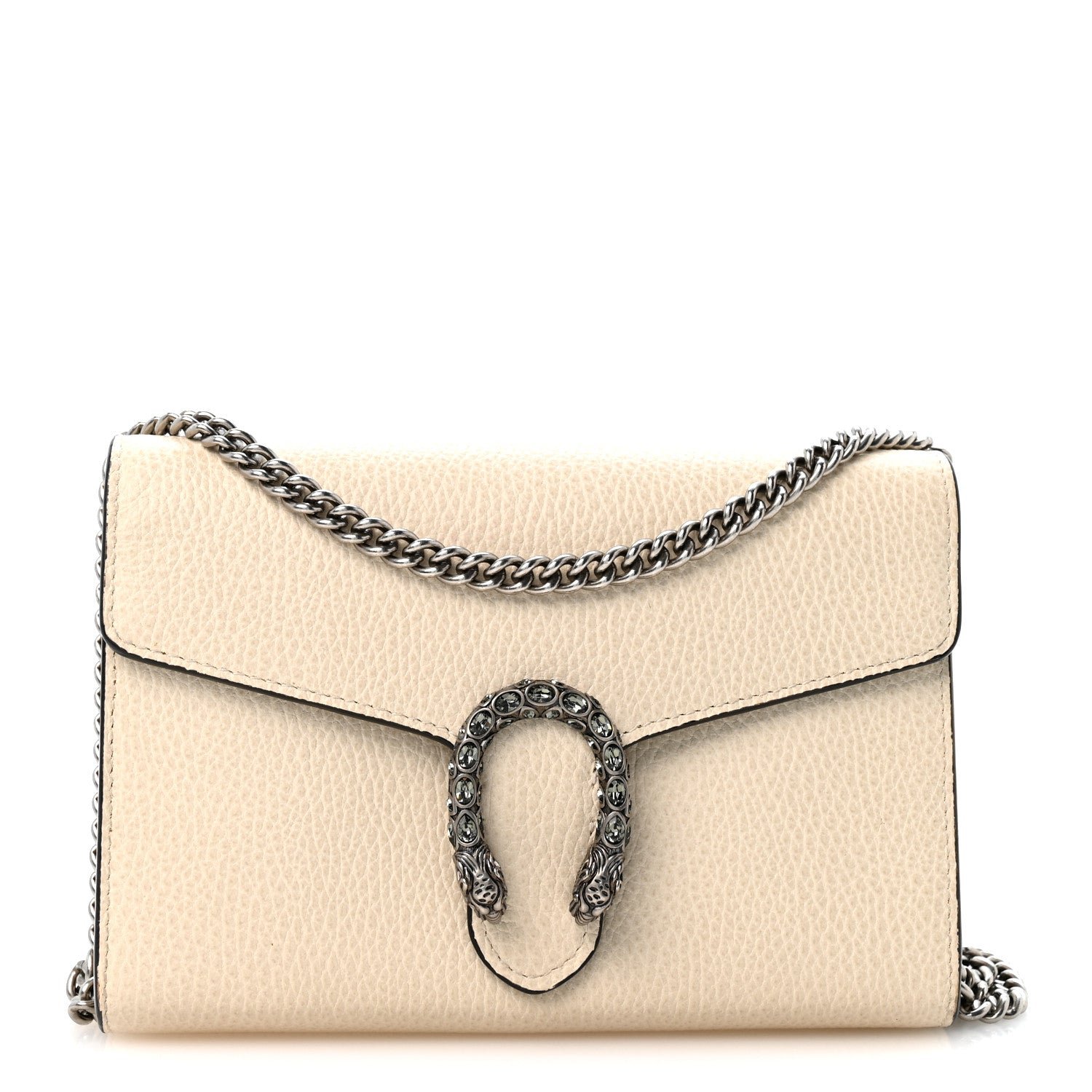 Gucci Dollar Calfskin Mini Dionysus Chain Wallet Mystic White