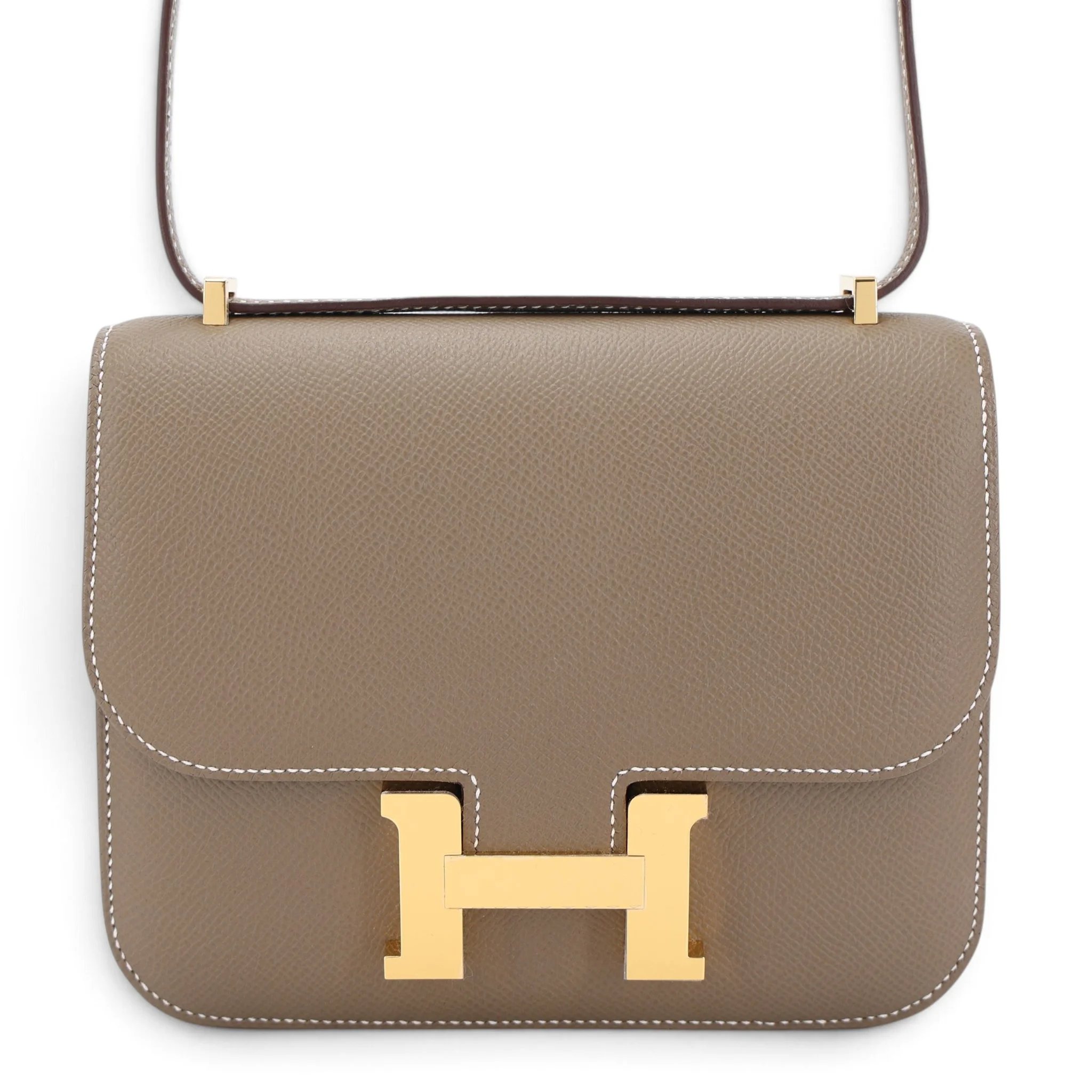 Brand New ( Rank N ) HERMÈS Constance Mini Etoupe (18) Epsom Gold hardware K (2025)