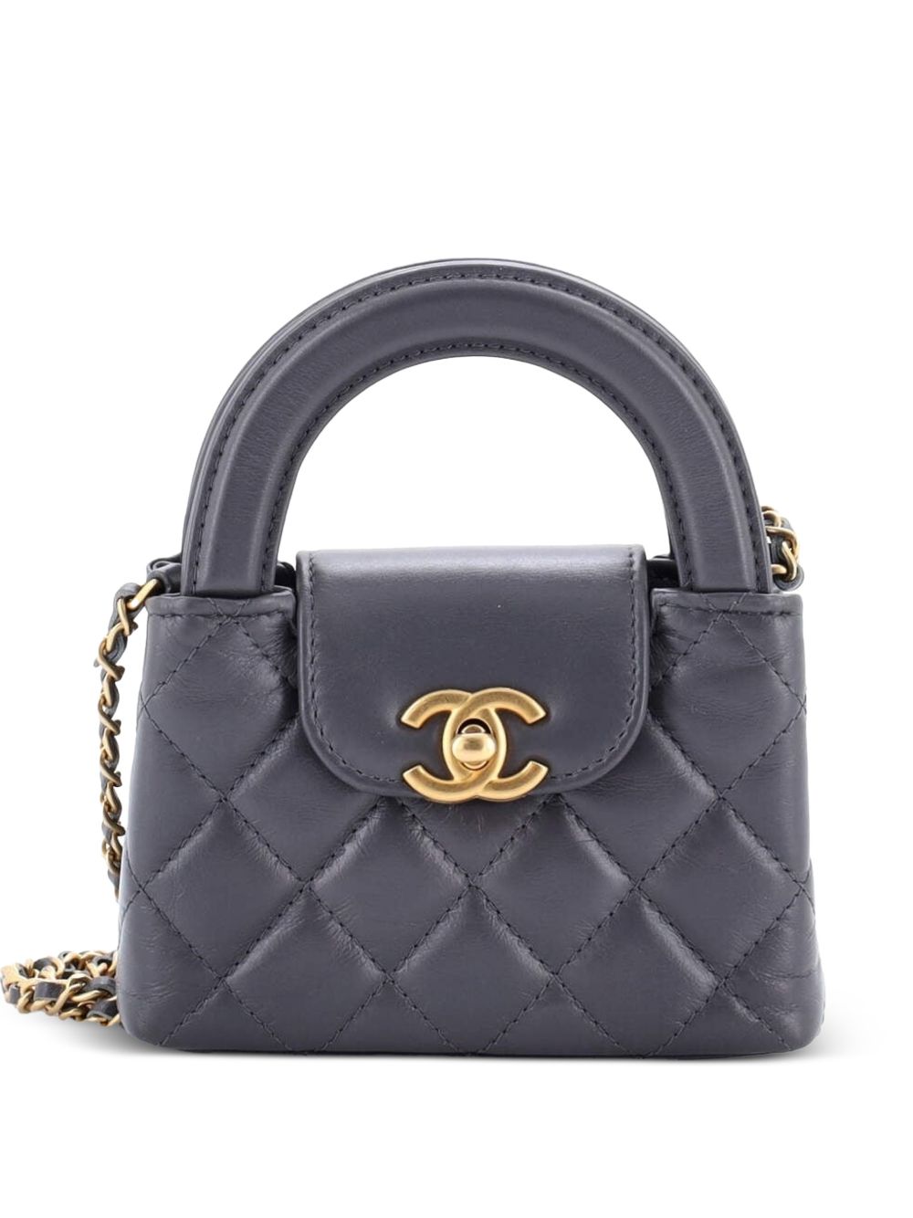Kelly Top Handle Shopping Bag Quilted Shiny Aged Calfskin Nano crossbody bag