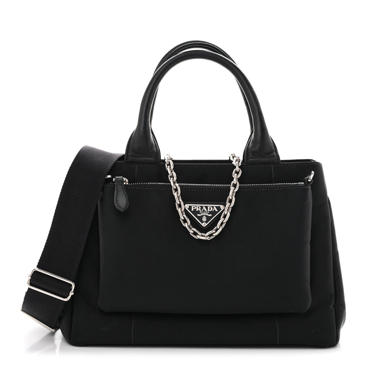 Prada Tessuto Nylon Nappa Zip Pocket Chain Tote Black