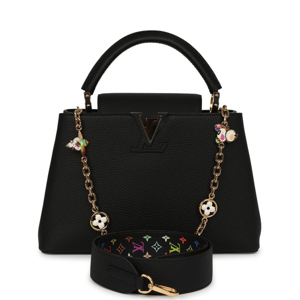 Pre-owned Louis Vuitton X Takashi Murakami Capucines MM Black Taurillon, Multicolored Monogram Gold Hardware