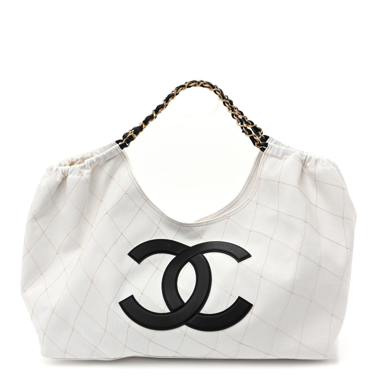 Chanel Denim Calfskin Quilted Coco Beach Small Shopping Tote White Black