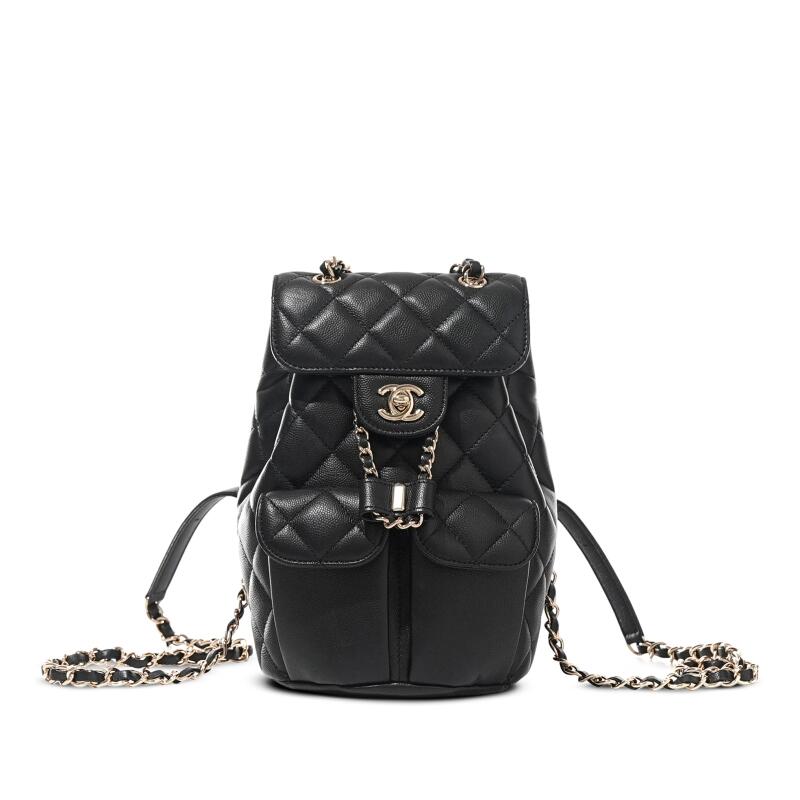Chanel Black Quilted Caviar Pockets Backpack Pale Gold Hardware, 2022