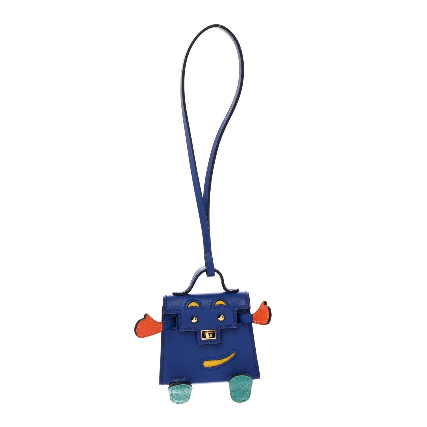 Hermes Tadelakt Chevre Mysore Kelly Quelle Idole Bag Charm Bleu Electrique Feu