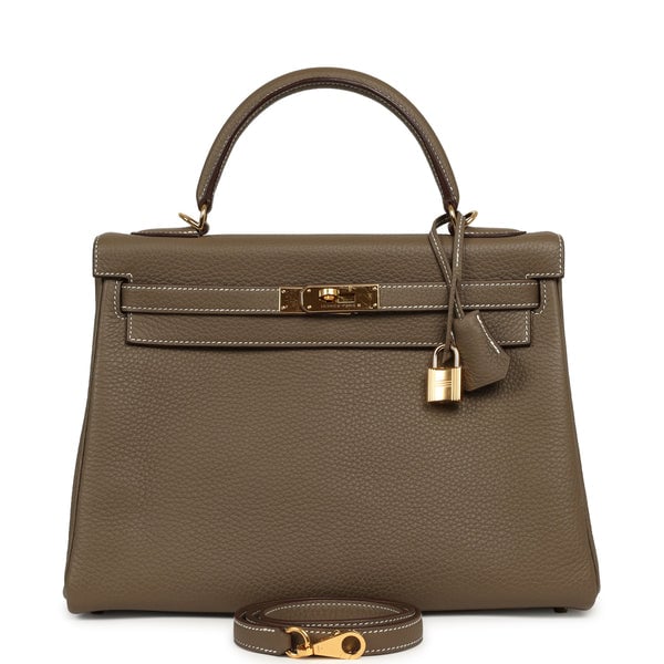 Pre-owned Hermes Kelly Retourne 32 Etoupe Clemence Gold Hardware