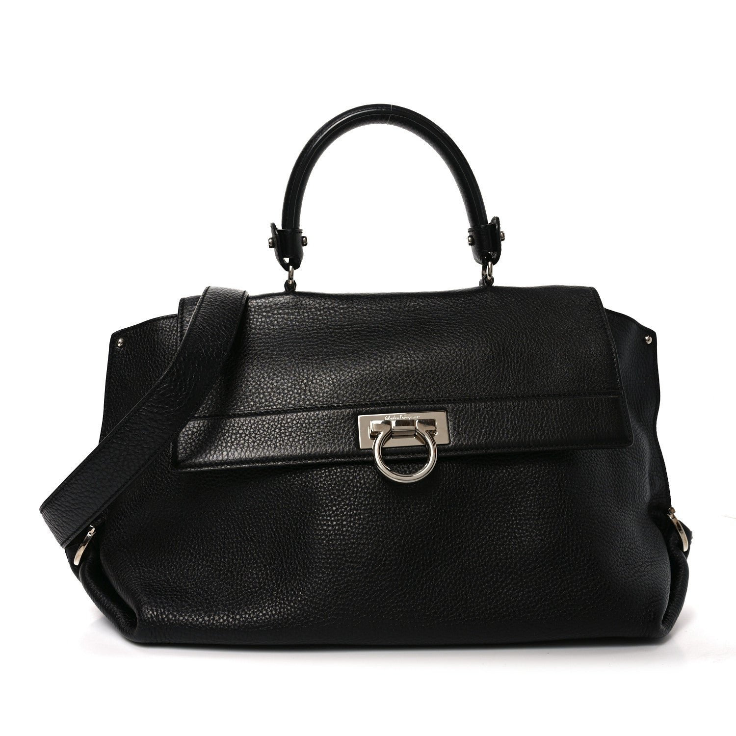 Salvatore Ferragamo Calfskin Large Sofia Shoulder Bag Black