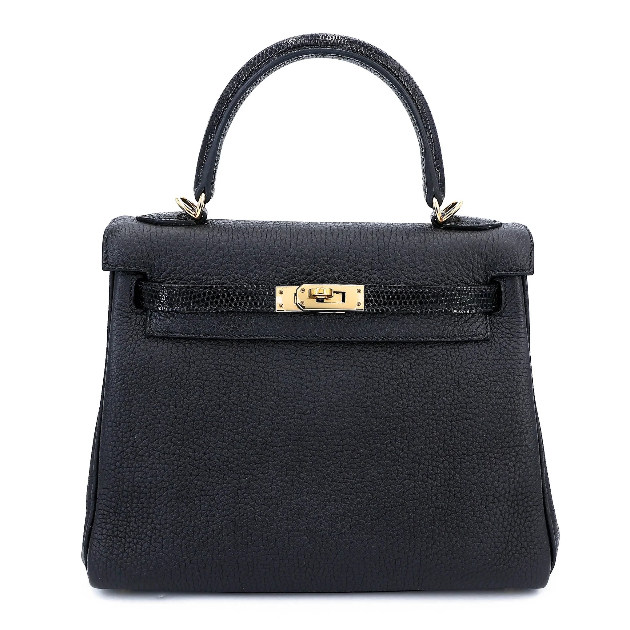 Excellent ( Rank SA ) HERMÈS Kelly 25 Touch Noir (89) Togo Lizard Permabrass hardware Z (2021)