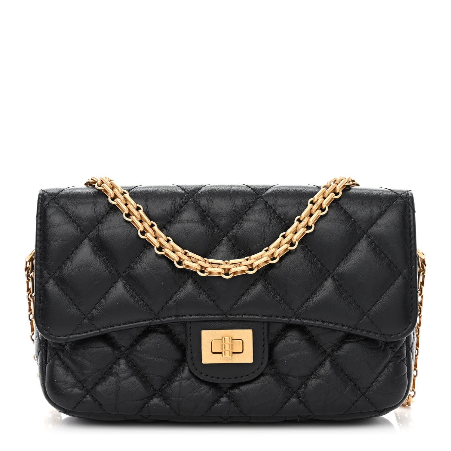 Chanel Aged Calfskin Quilted Reissue 2.55 Phone Holder With Chain Black