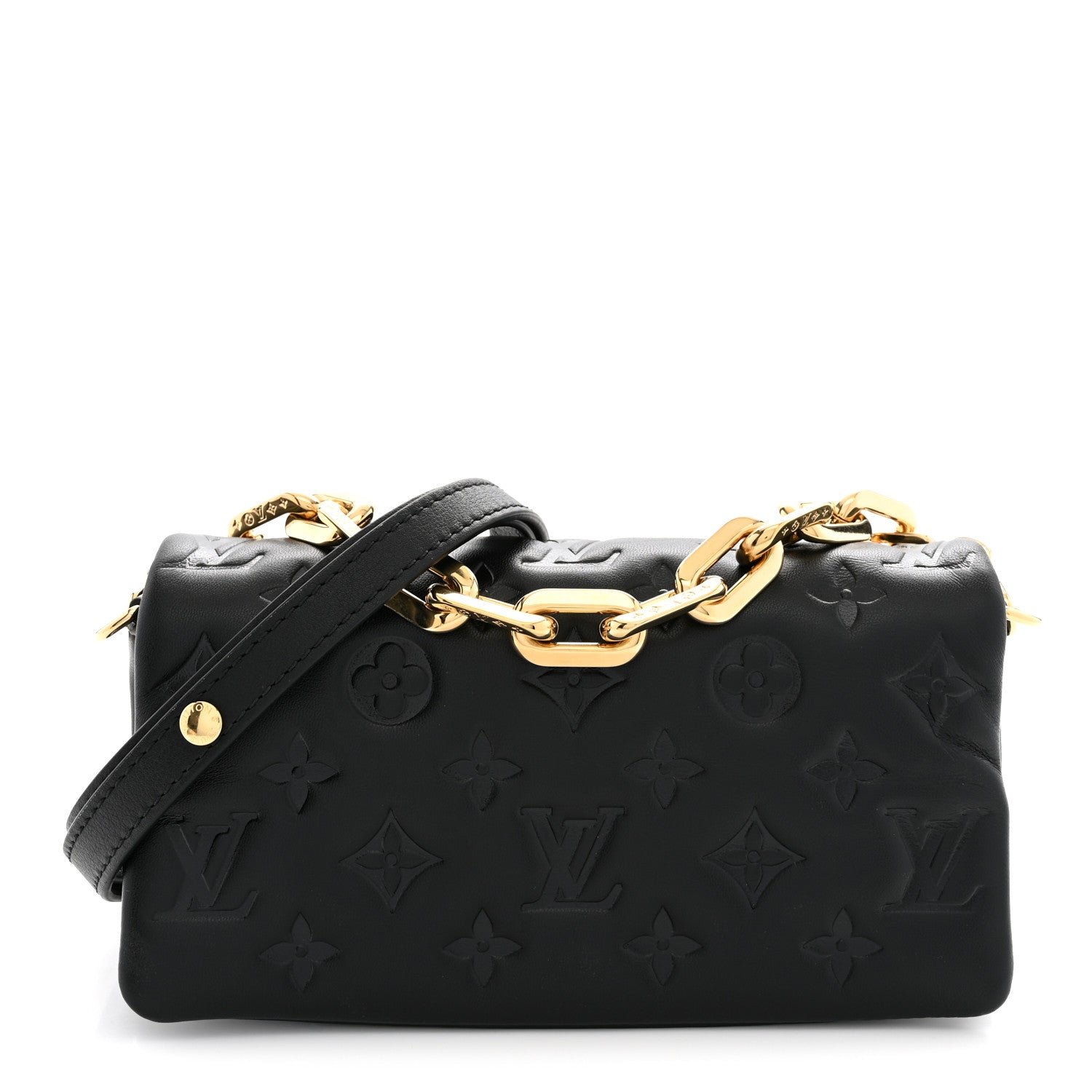 Louis Vuitton Lambskin Embossed Monogram Pochette Coussin Crossbody Black
