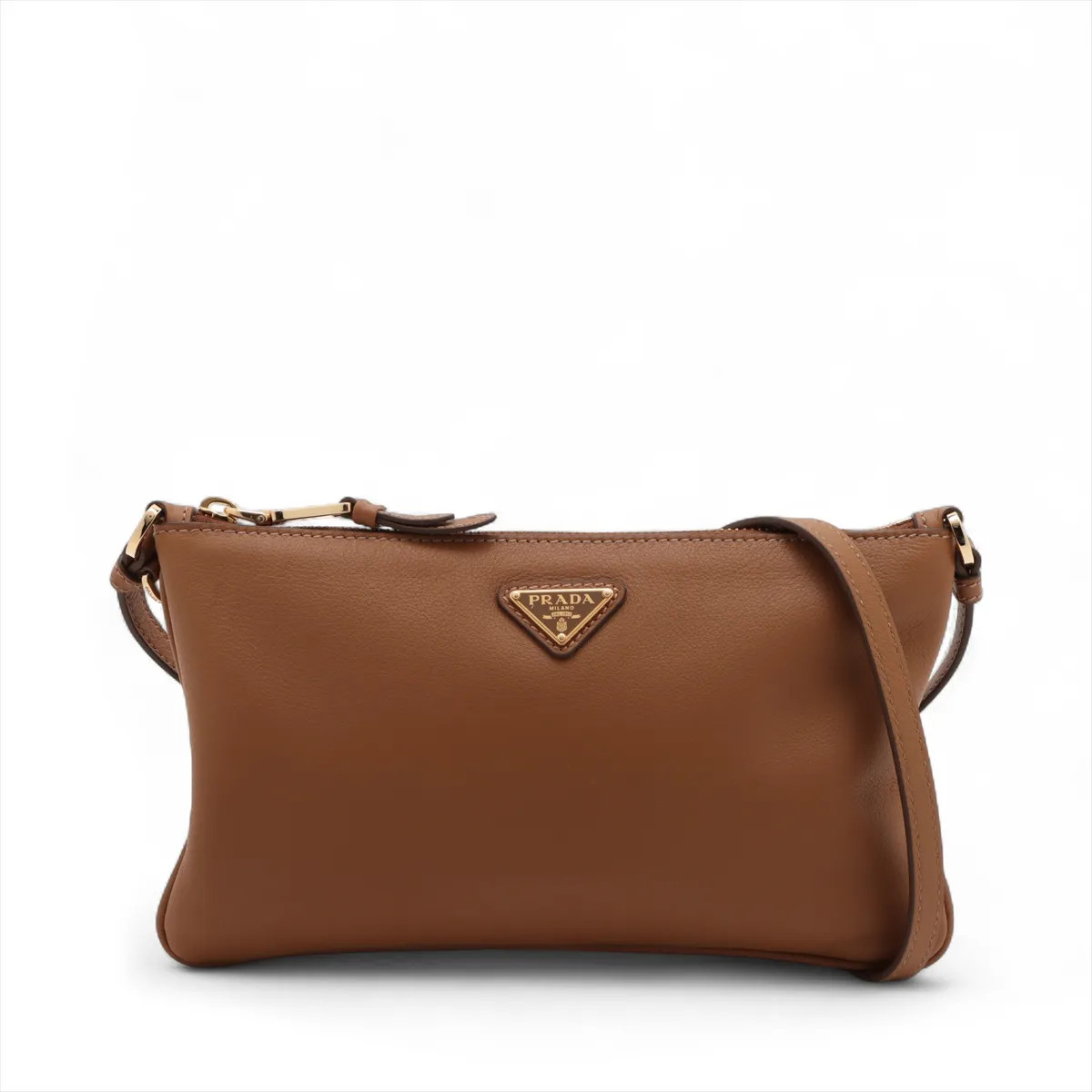Prada soft grain Leather Shoulder bag Brown 1BC238