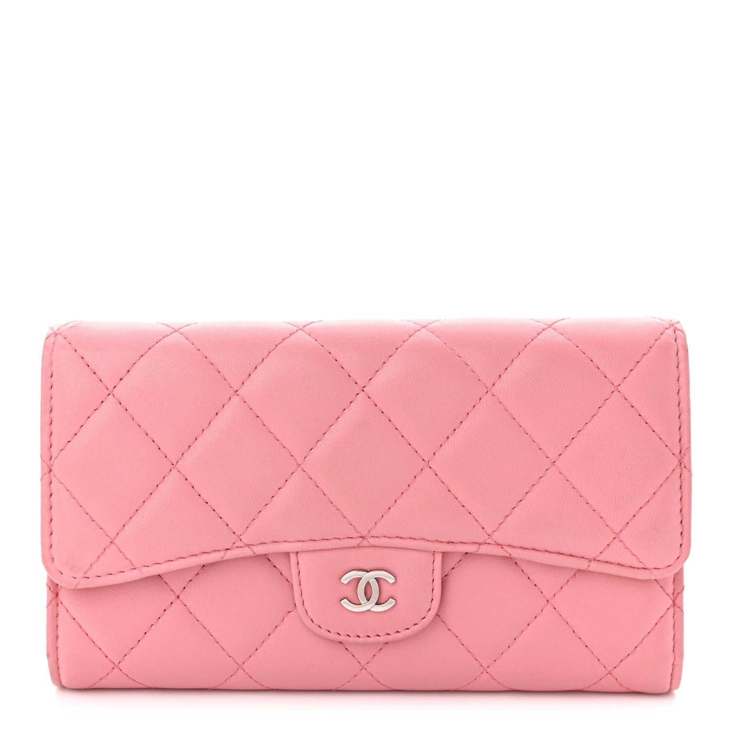 Chanel Lambskin Quilted Large Gusset Flap Wallet Pink