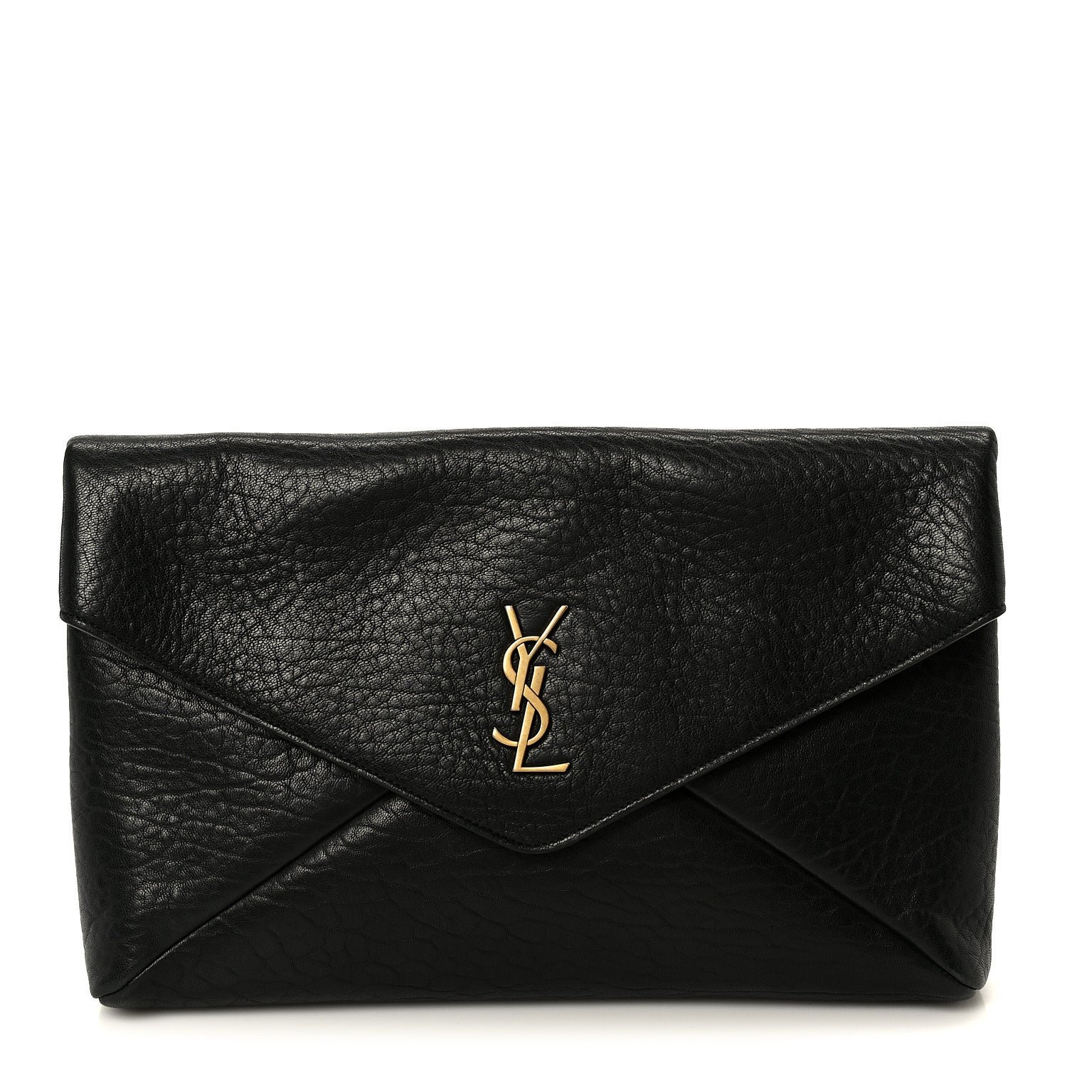Saint Laurent Grained Lambskin Cassandre Envelope Pouch Black