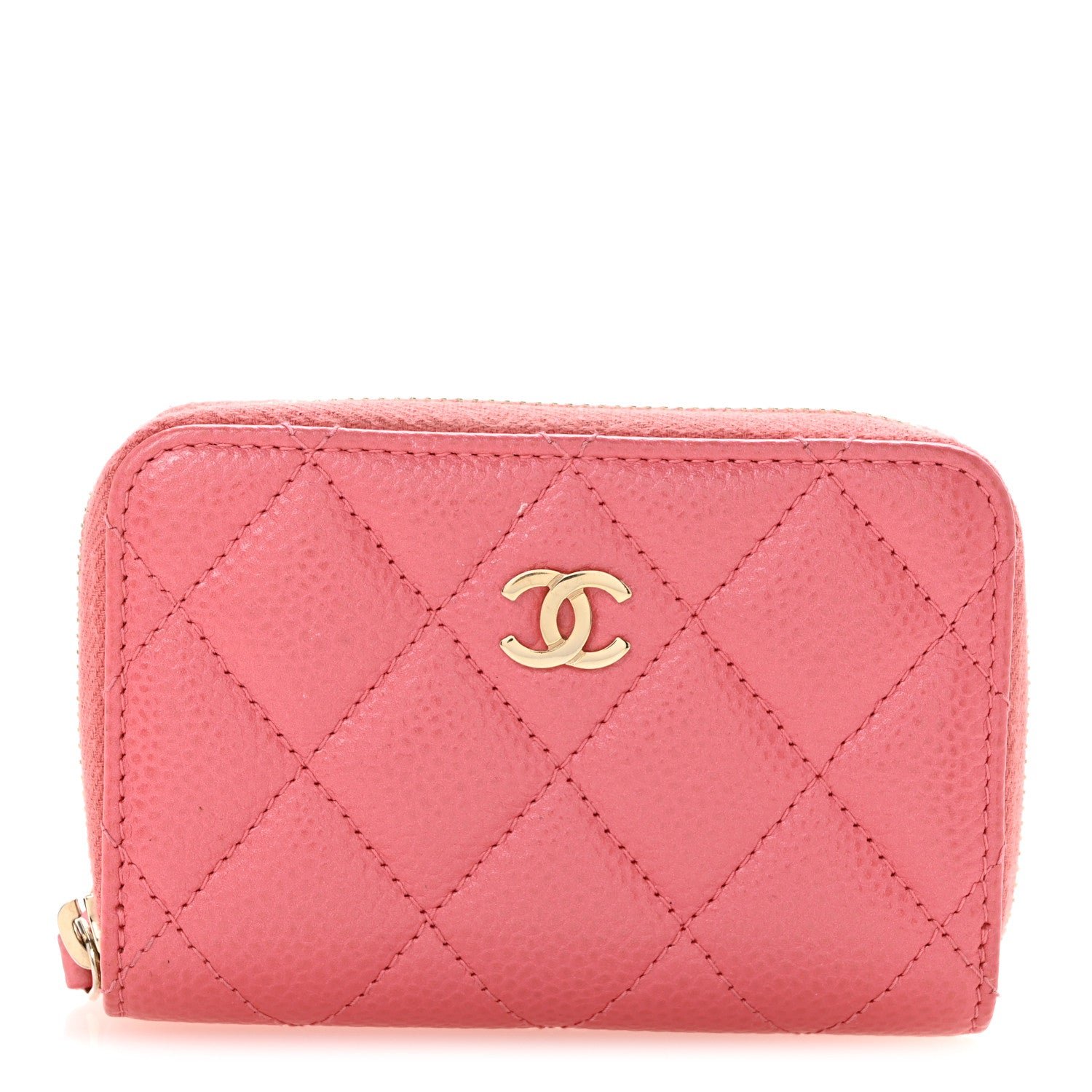 Chanel Metallic Caviar Quilted Zip Coin Purse Pink