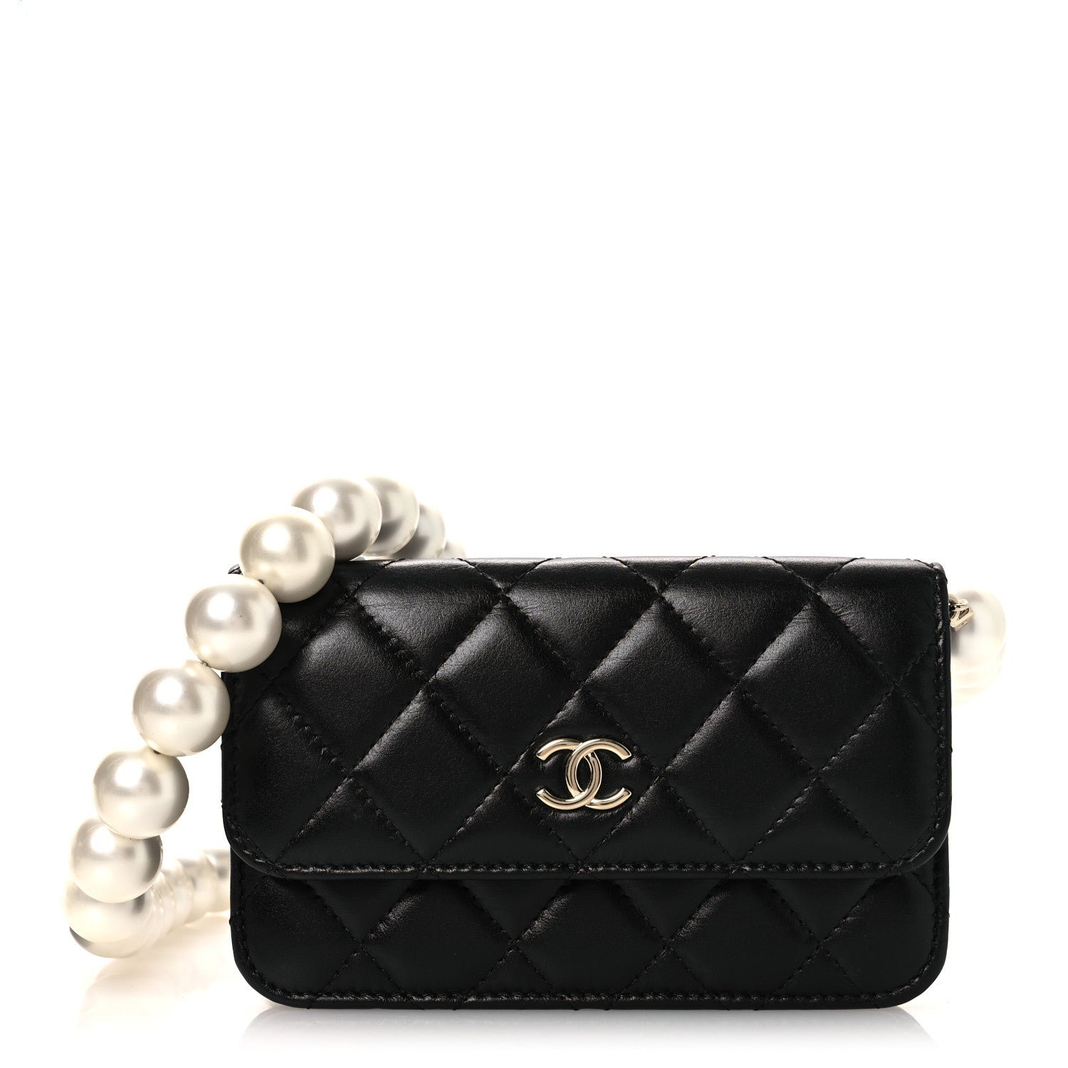 Chanel Calfskin Quilted Mini Maxi Pearls Wallet On Chain WOC Black