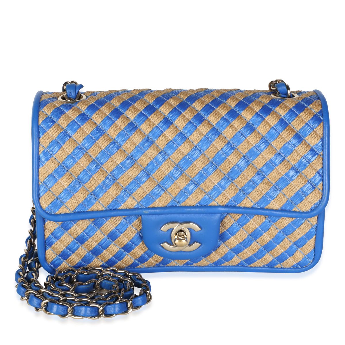 Blue Raffia Jute Striped Small Urban Jungle Single Flap Bag
