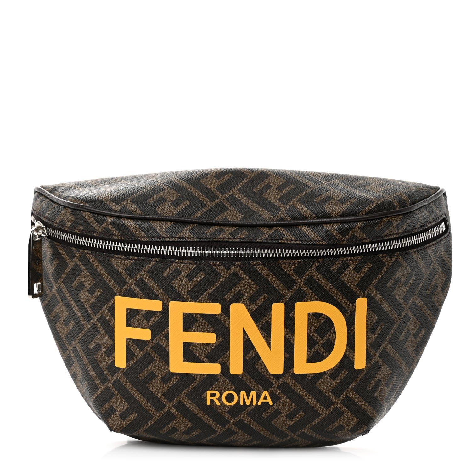 Fendi Shiny Glazed Fabric Vitello Cover FF 1974 Logo Belt Bag Tobacco Moro Giallo Ebano