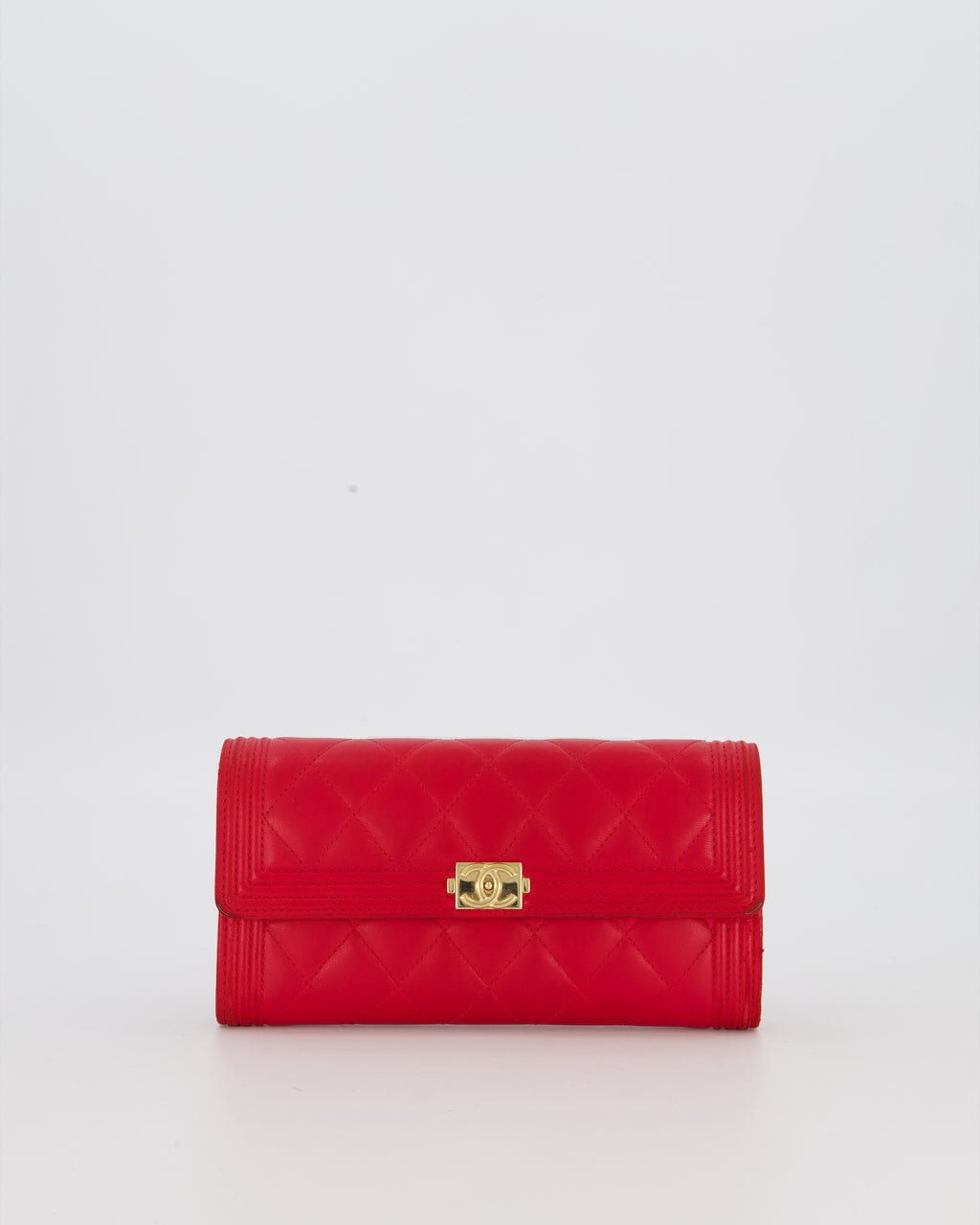 Chanel Red Boy Long Wallet In Lambskin Leather with Gold Hardware