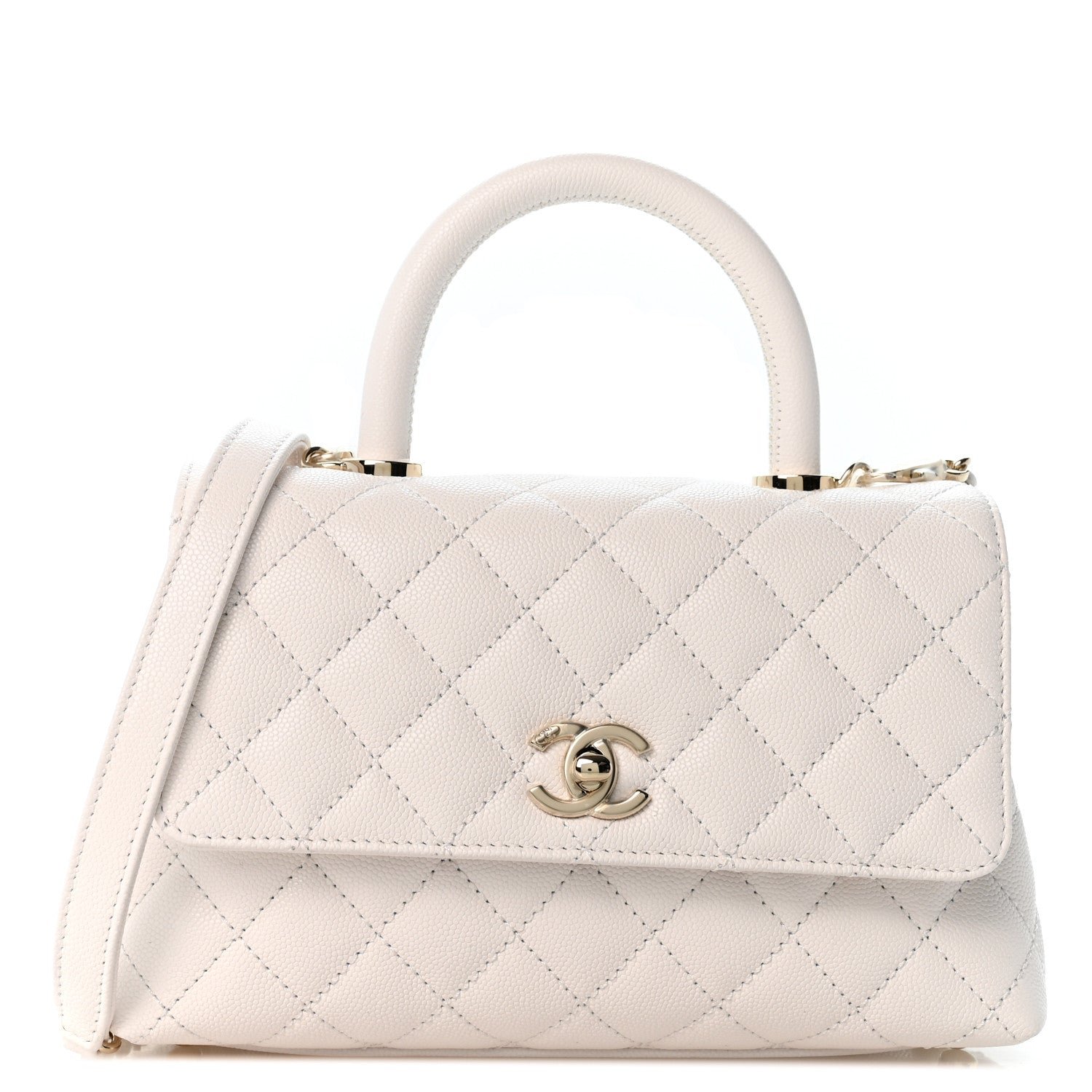 Chanel Caviar Quilted Mini Coco Handle Flap White