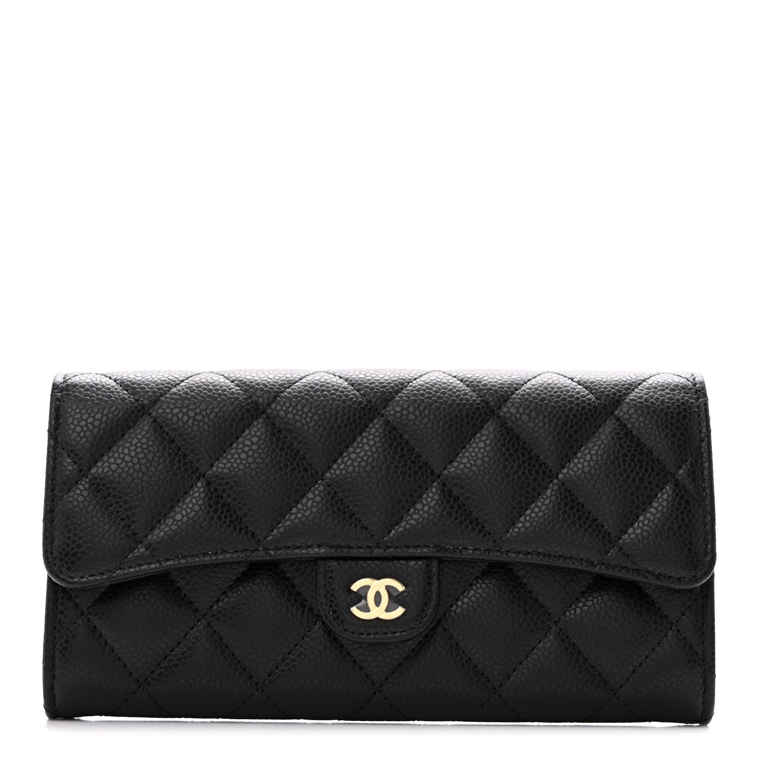 Chanel Caviar Quilted Large Gusset Flap Wallet Black