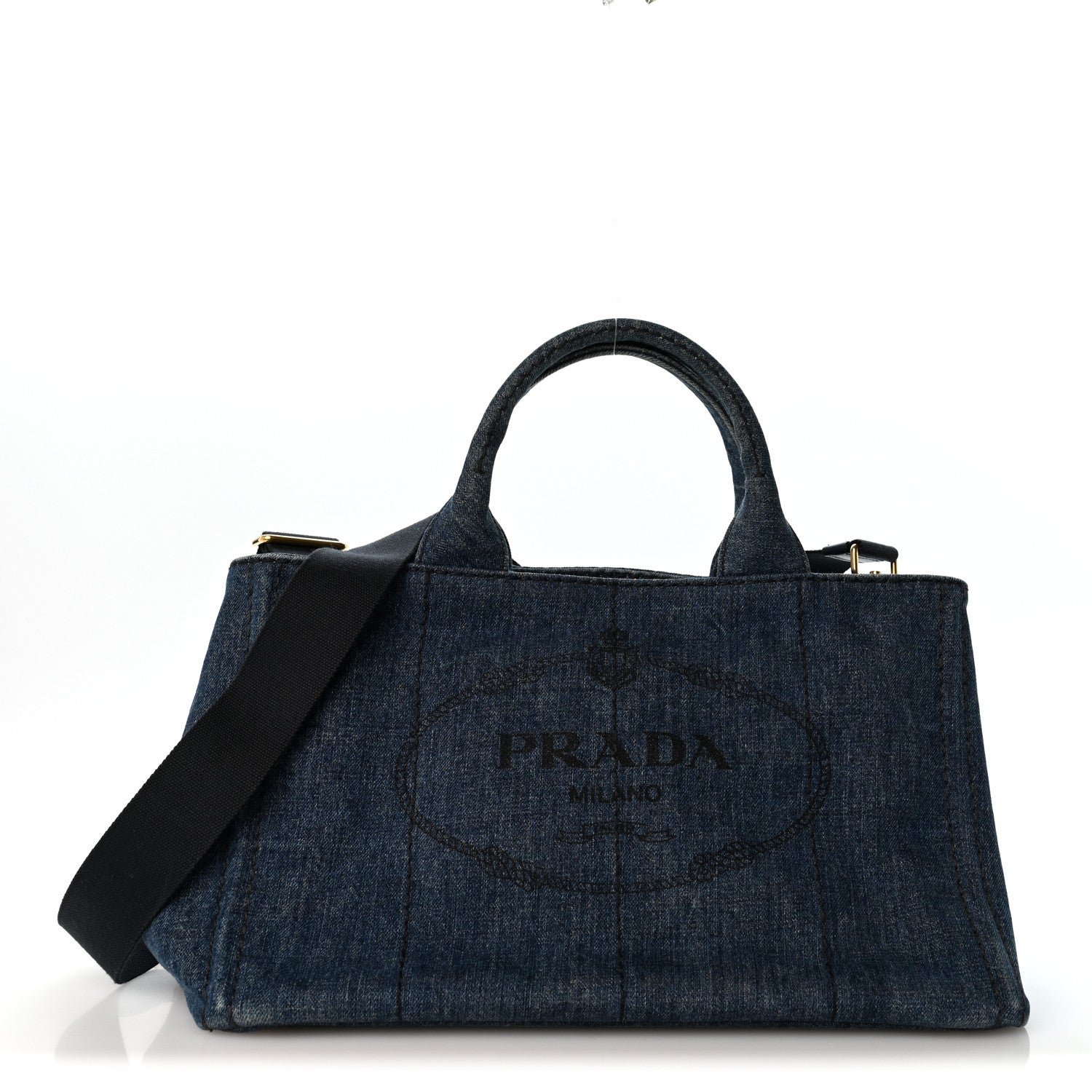 Prada Denim Canapa Logo Tote Bleu