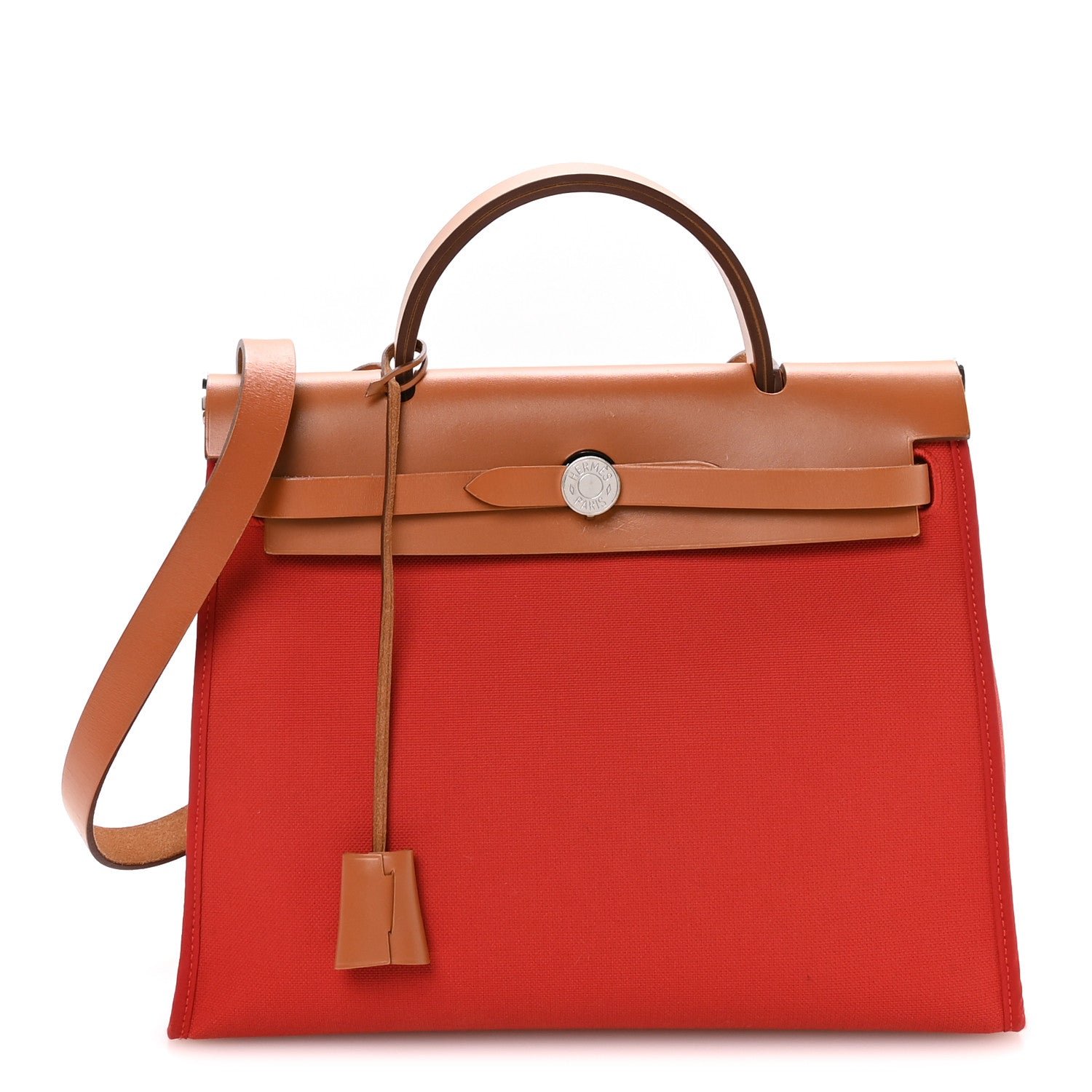 Hermes Vache Hunter Toile Herbag Zip 31 PM Rouge Tomate Natural