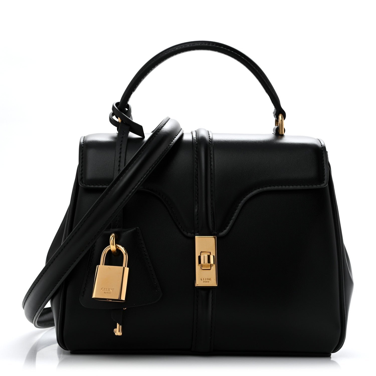 Celine Satinated Calfskin Mini 16 Top Handle Bag Black