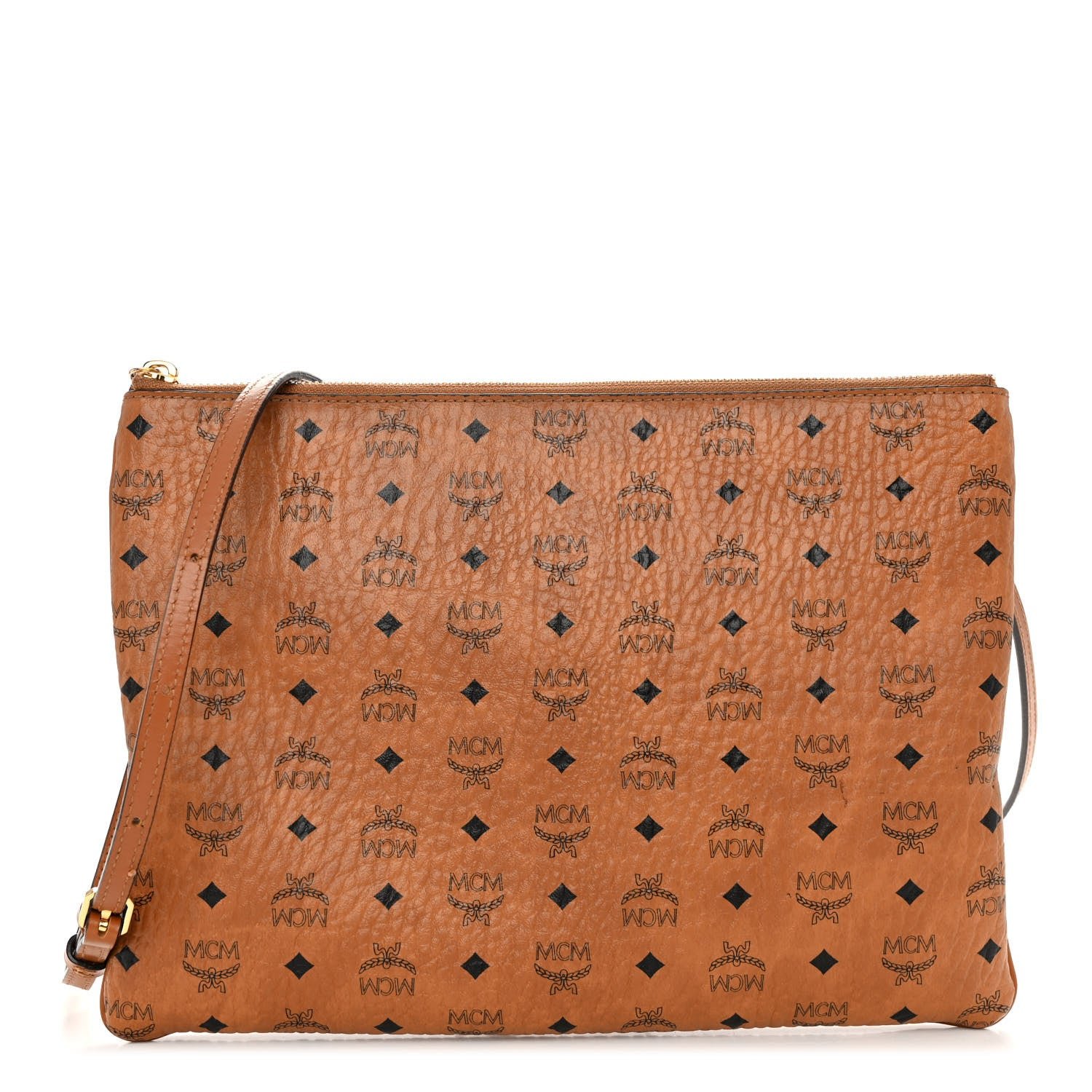 MCM Visetos Medium Crossbody Pouch Cognac