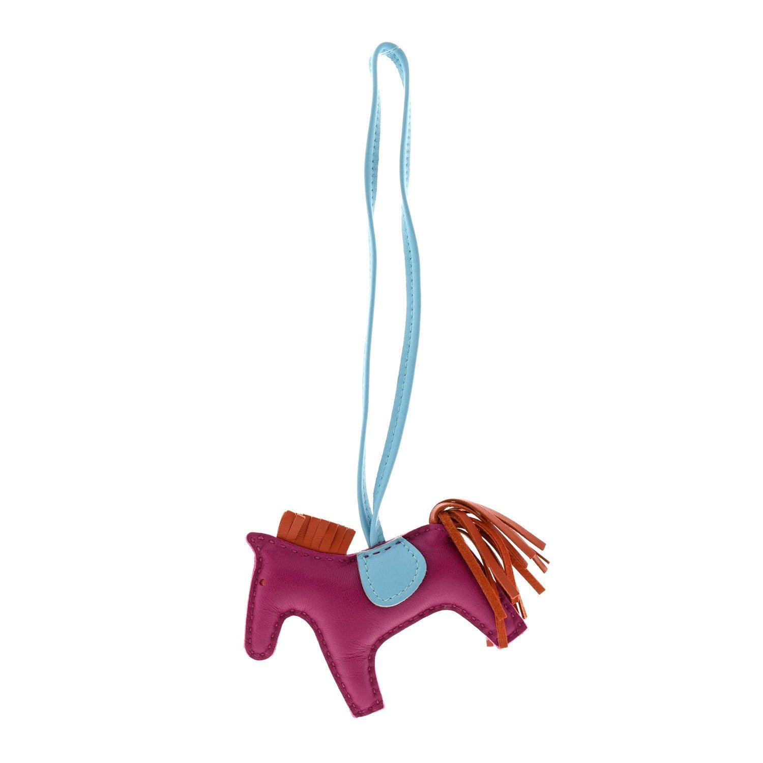 Hermes Milo Lambskin Grigri Rodeo Horse Bag Charm PM Rose Pourpre Cornaline Celeste