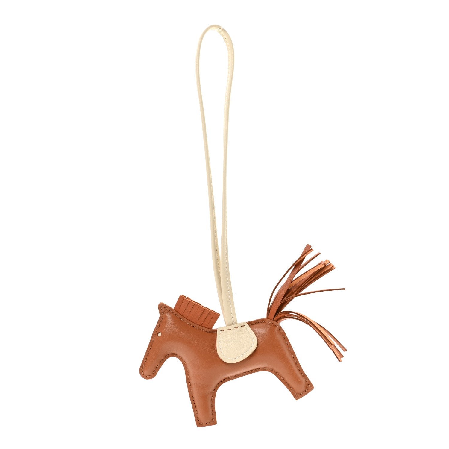 Hermes Milo Lambskin Grigri Rodeo Horse Bag Charm PM Craie Gold Pain D'epice Epice