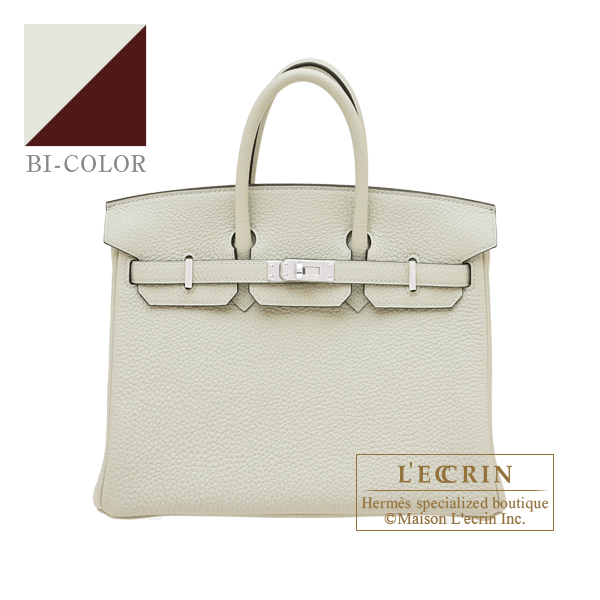 Hermes Personal Birkin bag 25 Gris neve/Bordeaux Togo leather Silver hardware