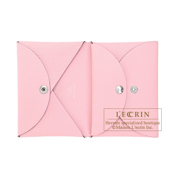Hermes Calvi Duo Rose sakura Chevre myzore goatskin Silver hardware