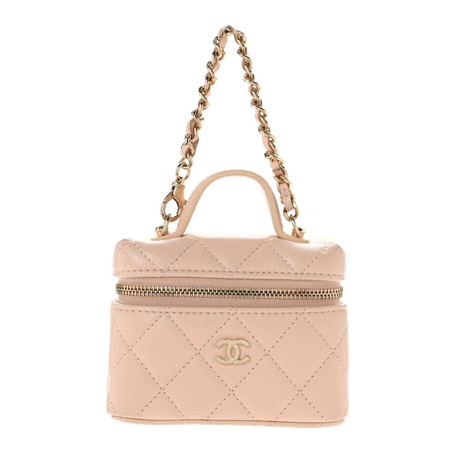Chanel Caviar Quilted Mini Bag Charm With Chain Light Beige